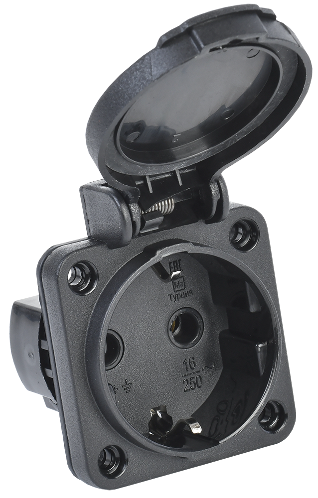 MAGNUM Розетка панельная SCHUKO РП14-3 с крышкой IP54 черный IEK