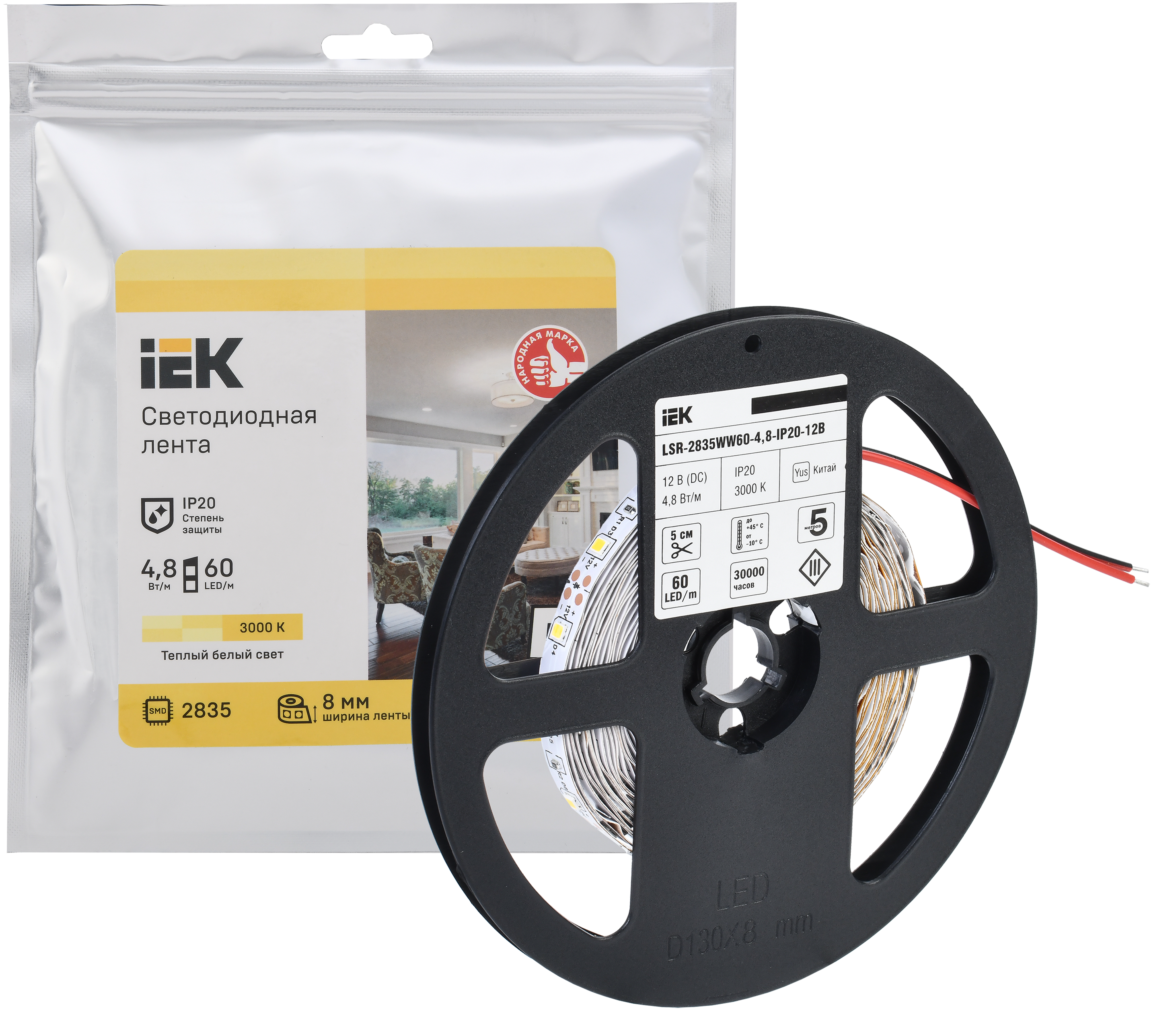 Лента светодиодная 5м LSR-2835WW60-4,8-IP20-12В IEK