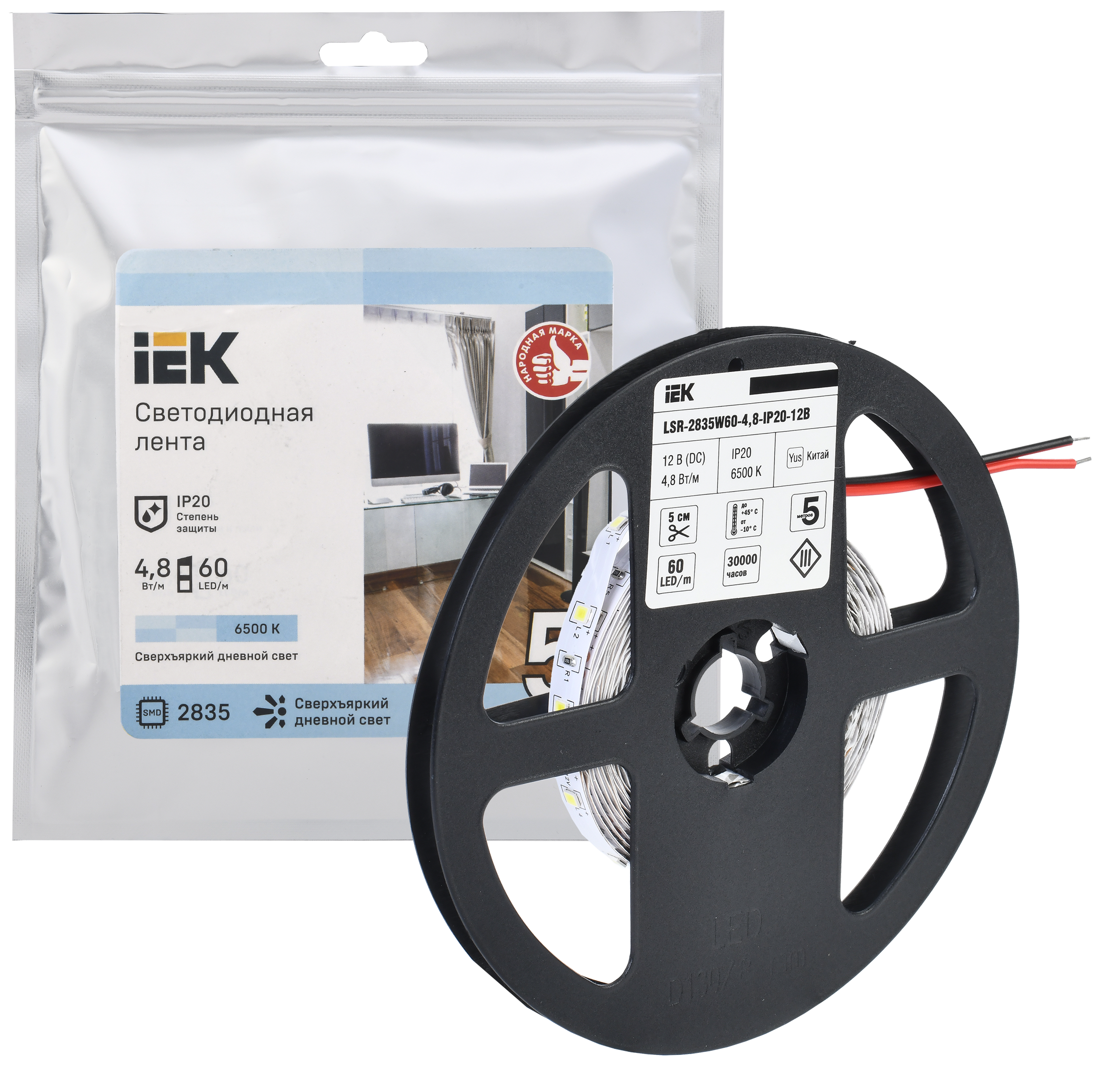 Лента светодиодная 5м LSR-2835W60-4,8-IP20-12В IEK