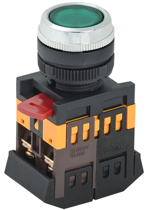 Кнопка ABLFS-22 зеленый d=22мм неон/240В 1з+1р IEK