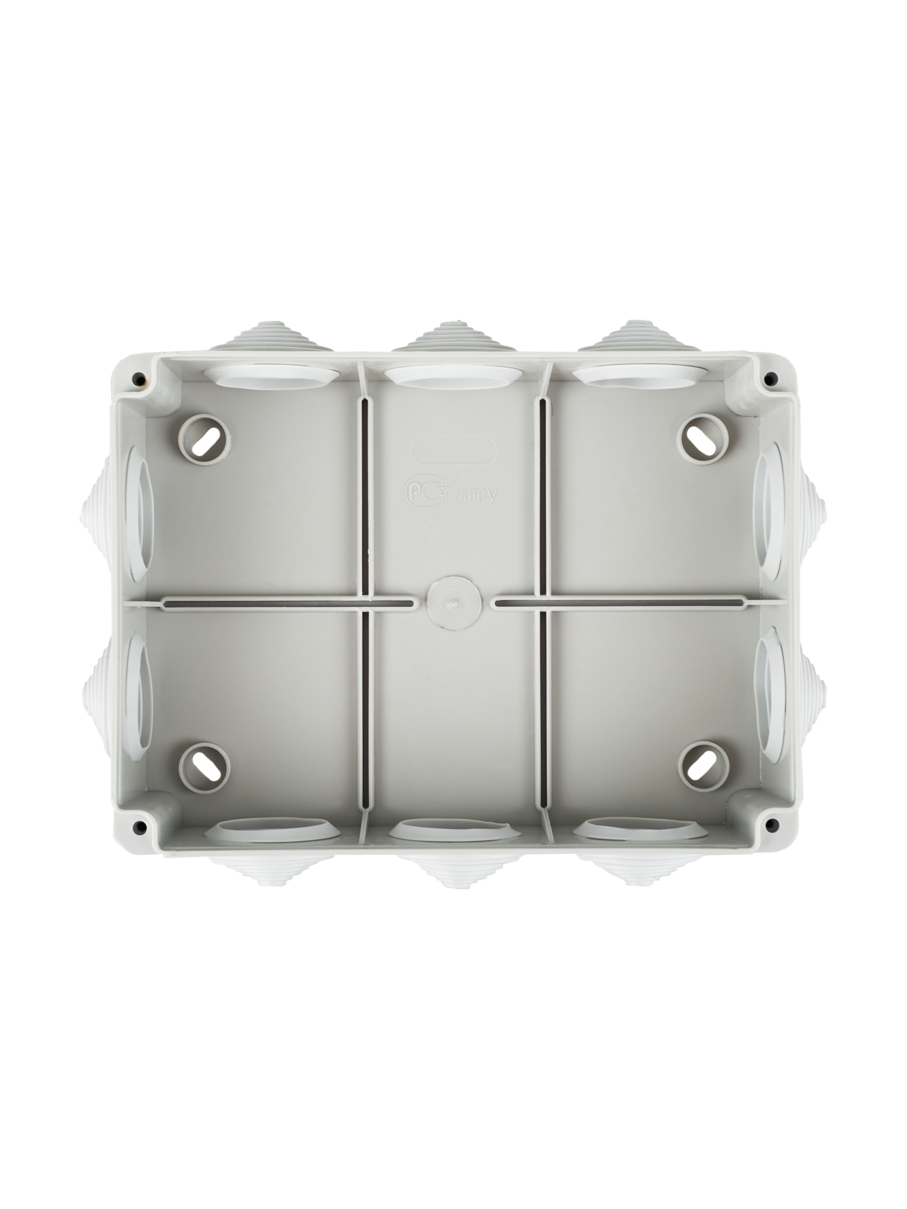 Коробка распаячная КМ41243 для открытой проводки безгалогенная (HF) 190х140х70мм IP44 10 гермовводов серая IEK