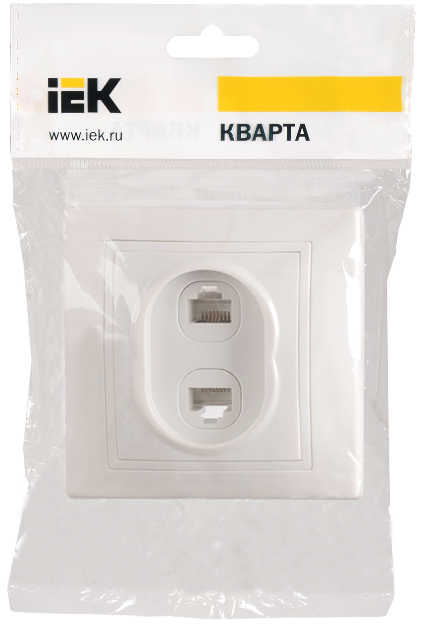 KVARTA Розетка 2-местная RJ11+RJ45 кат.5е РК/Т12-КБ белый IEK