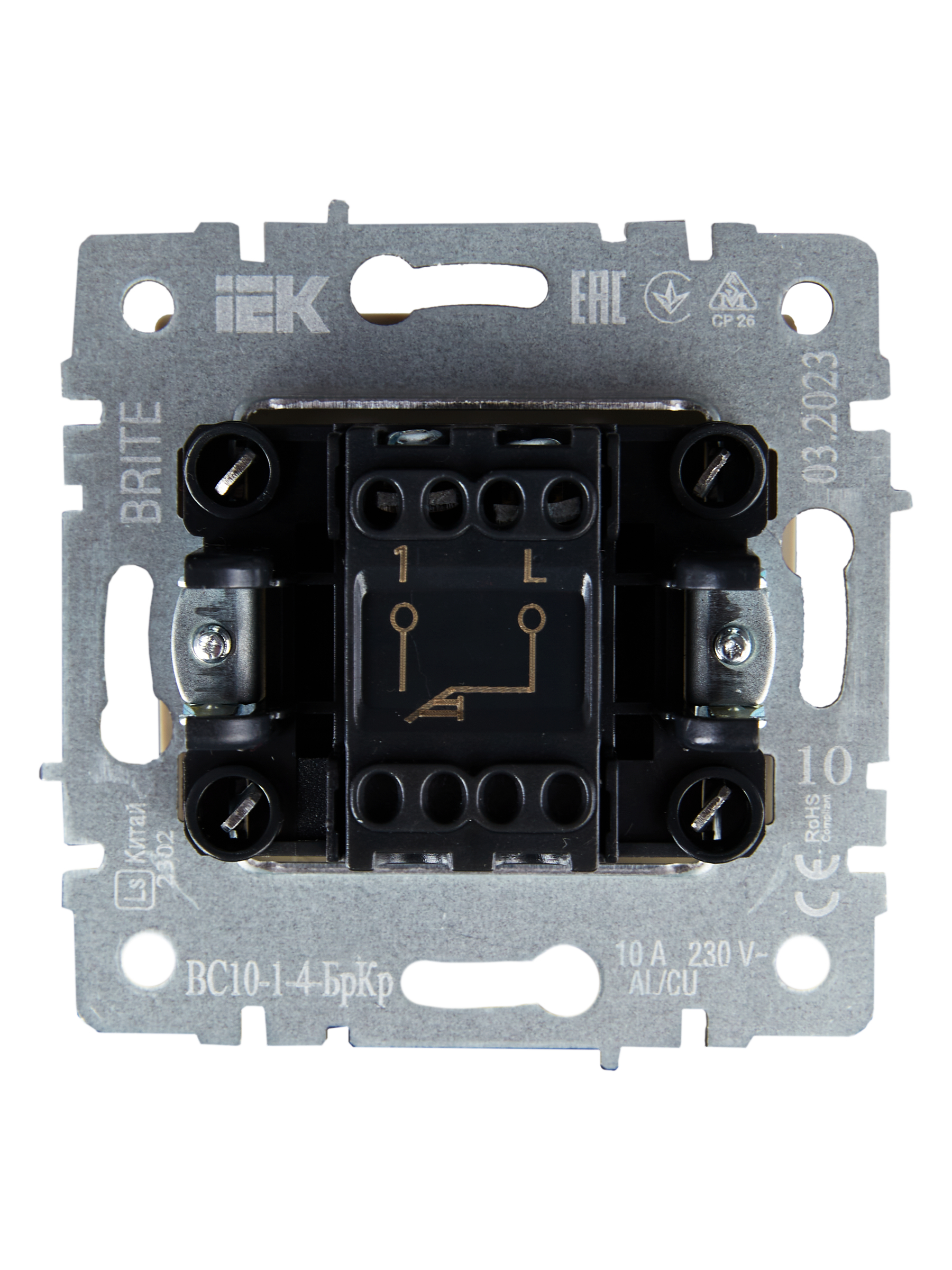 BRITE Выключатель 1-клавишный самовозвратный 10А ВС10-1-4-БрКр бежевый IEK