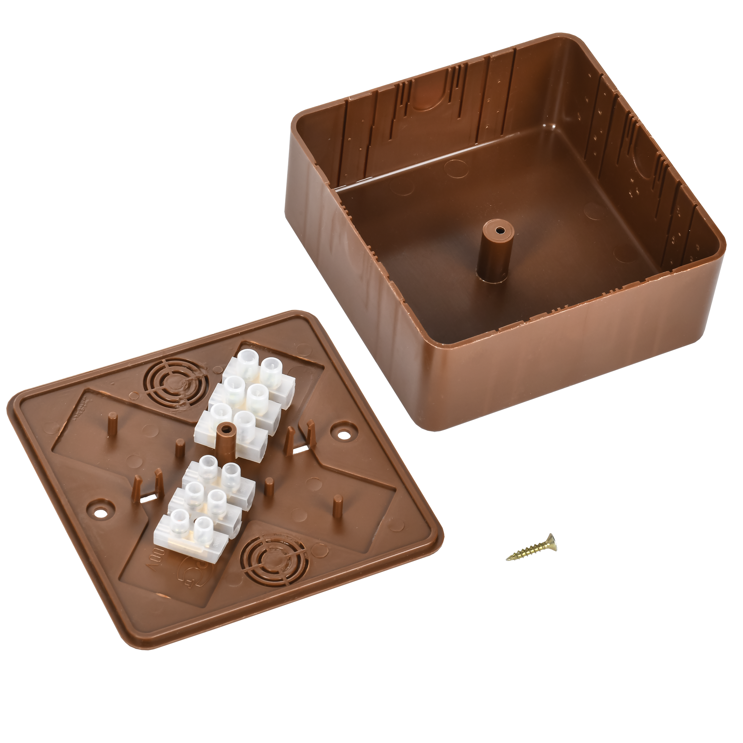 Коробка распаячная КМ41222-05 для открытой проводки безгалогенная (HF) 100х100х44мм дуб (6 клемм 6мм2) IEK