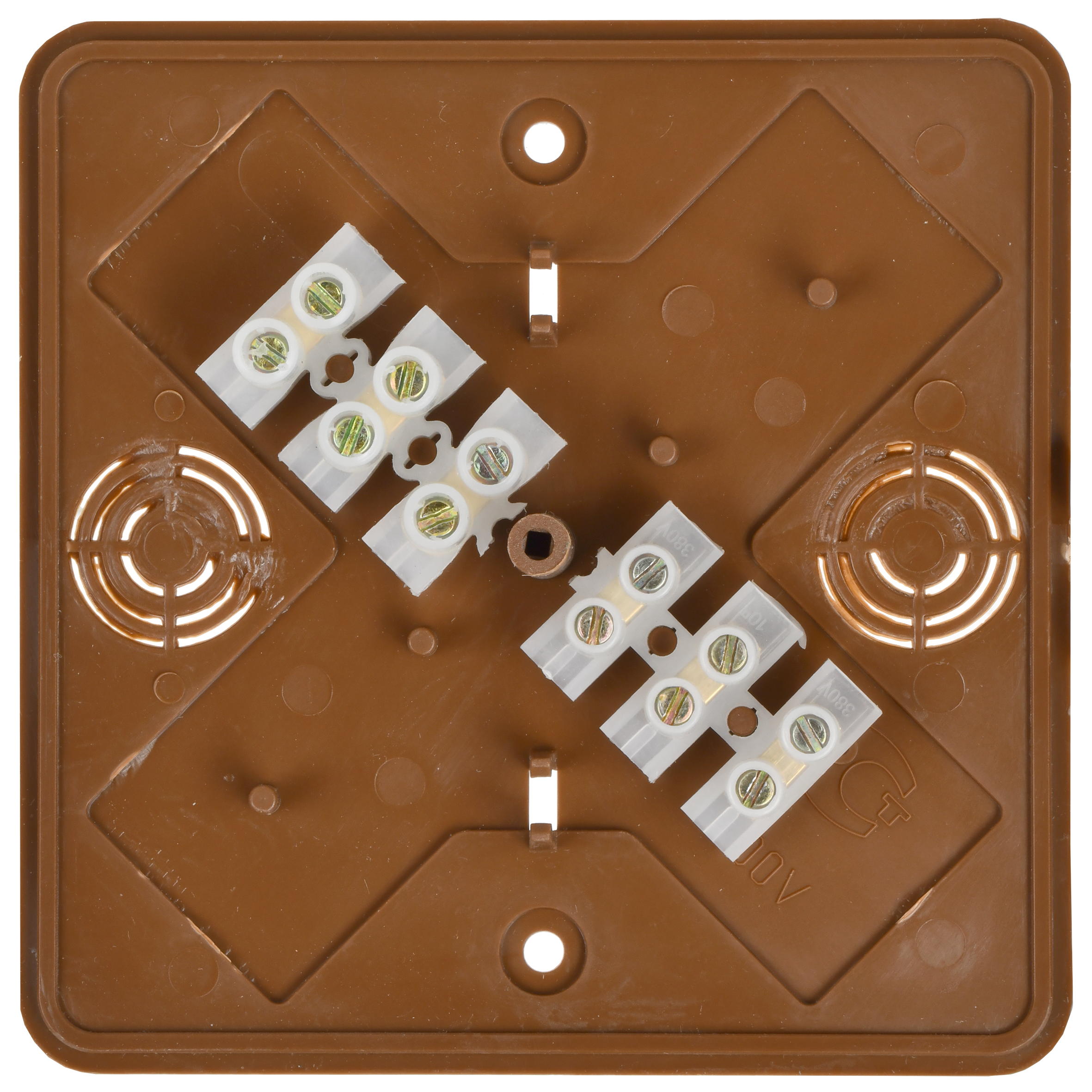 Коробка распаячная КМ41222-05 для открытой проводки безгалогенная (HF) 100х100х44мм дуб (6 клемм 6мм2) IEK