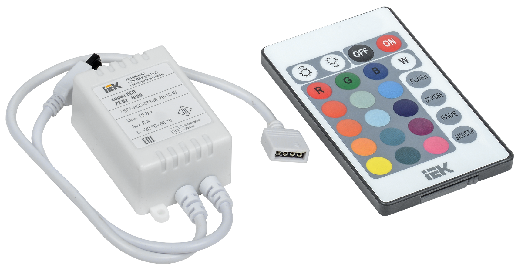 Контроллер с ПДУ ИК RGB 3 канала 12В 2А 72Вт IEK