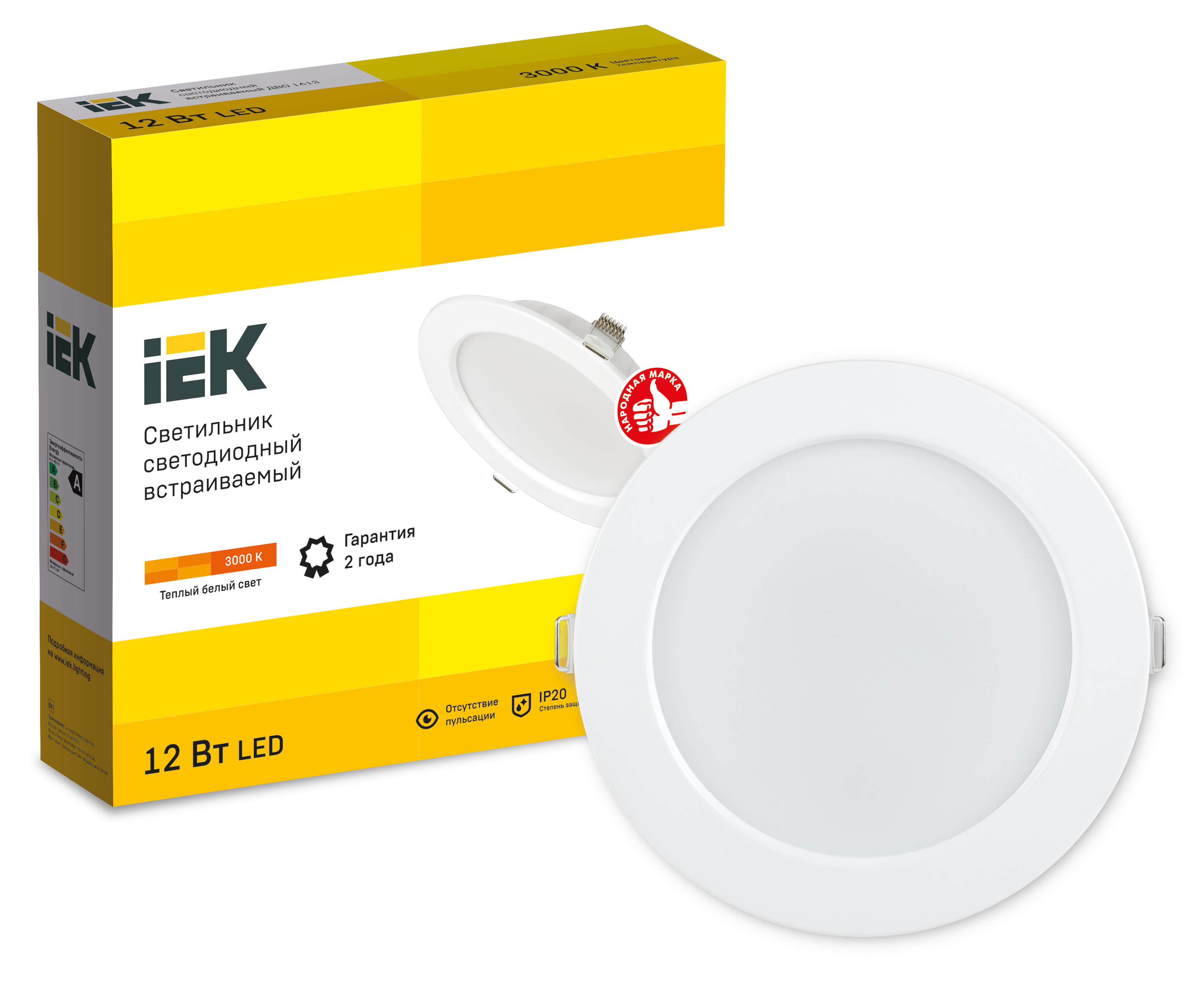 Светильник светодиодный ДВО 1613 белый круг 12Вт 3000К IP20 IEK