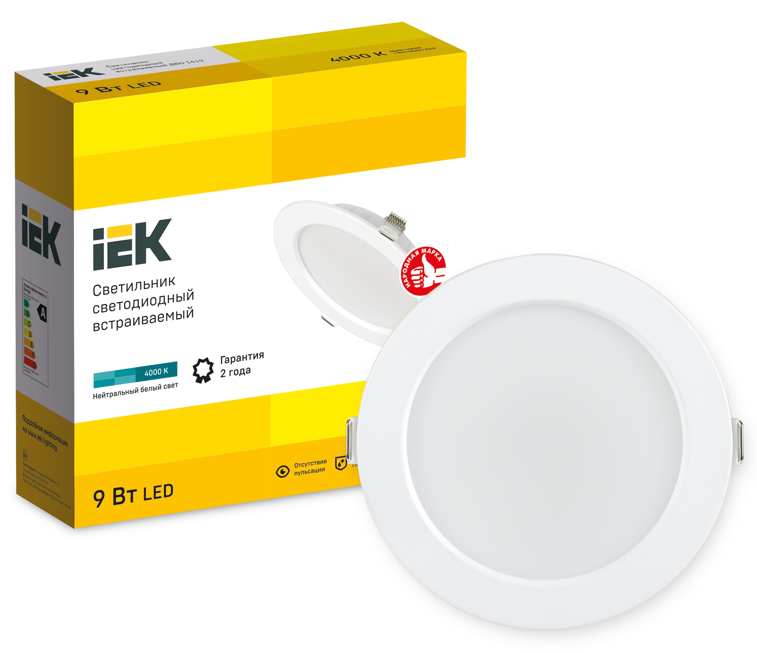 Светильник светодиодный ДВО 1612 белый круг 9Вт 4000К IP20 IEK