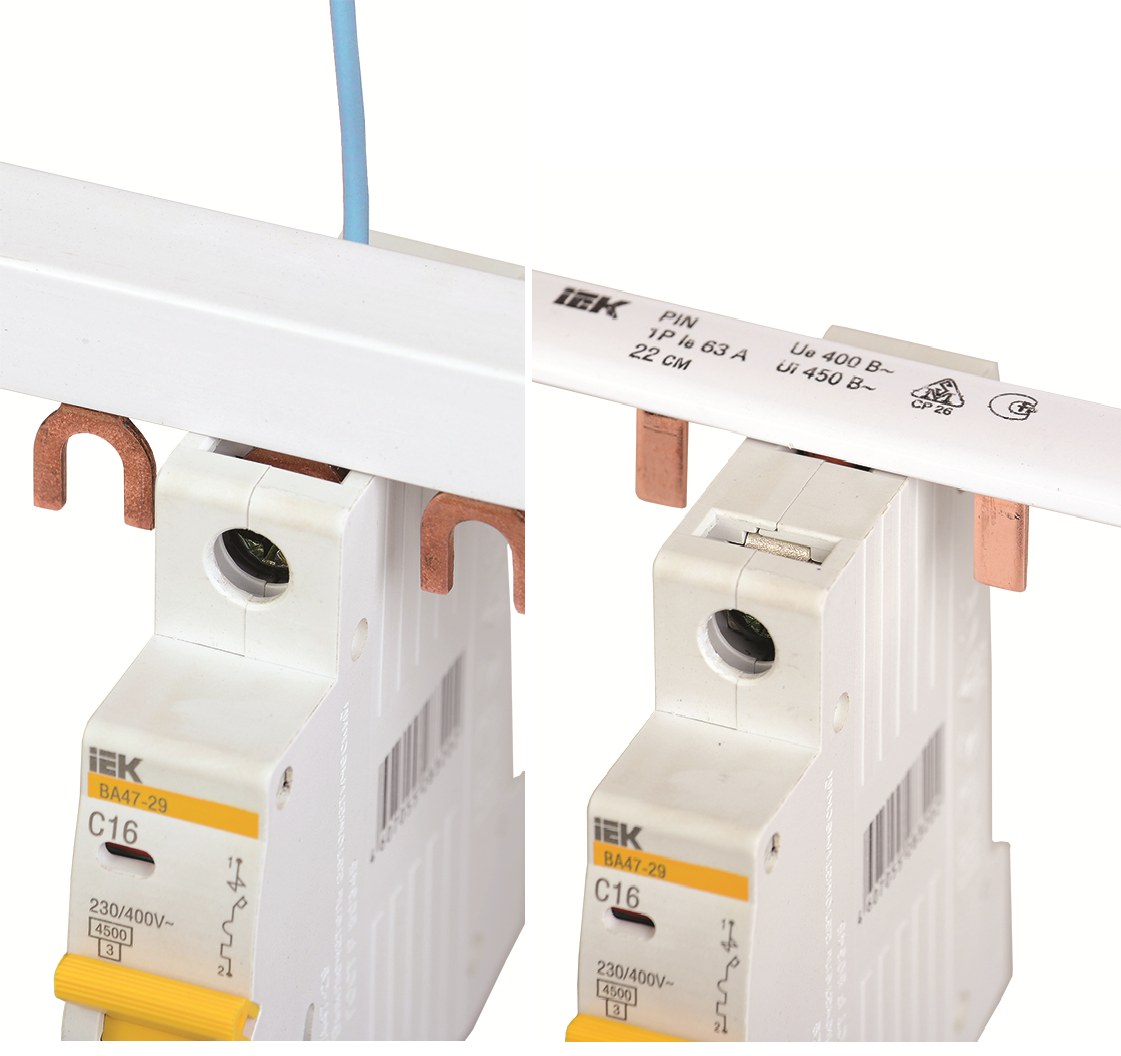 Возможность одновременного присоединения шиной FORK и гибким проводником для распределения питания ц