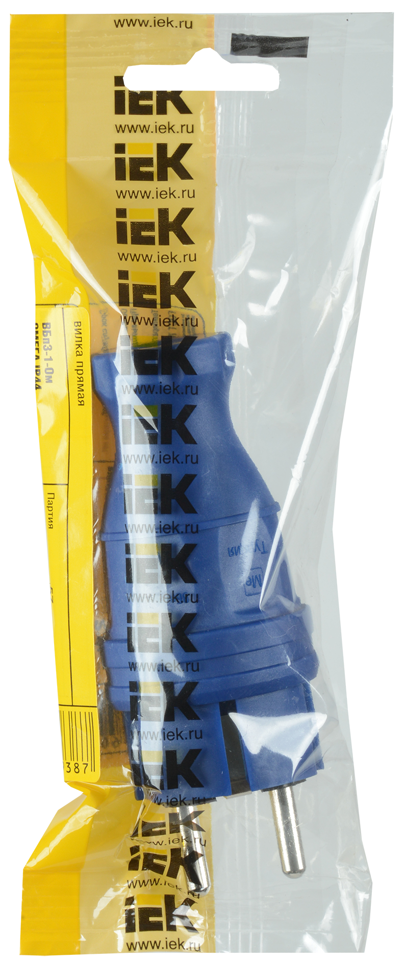 Вилка прямая ВБп3-1-0м IP44 ОМЕГА каучук синяя IEK