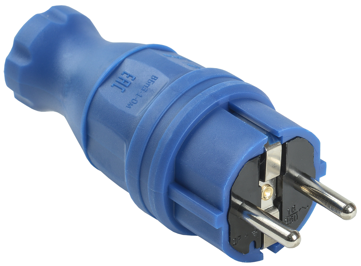 Вилка прямая ВБп3-1-0м IP44 ОМЕГА каучук синяя IEK