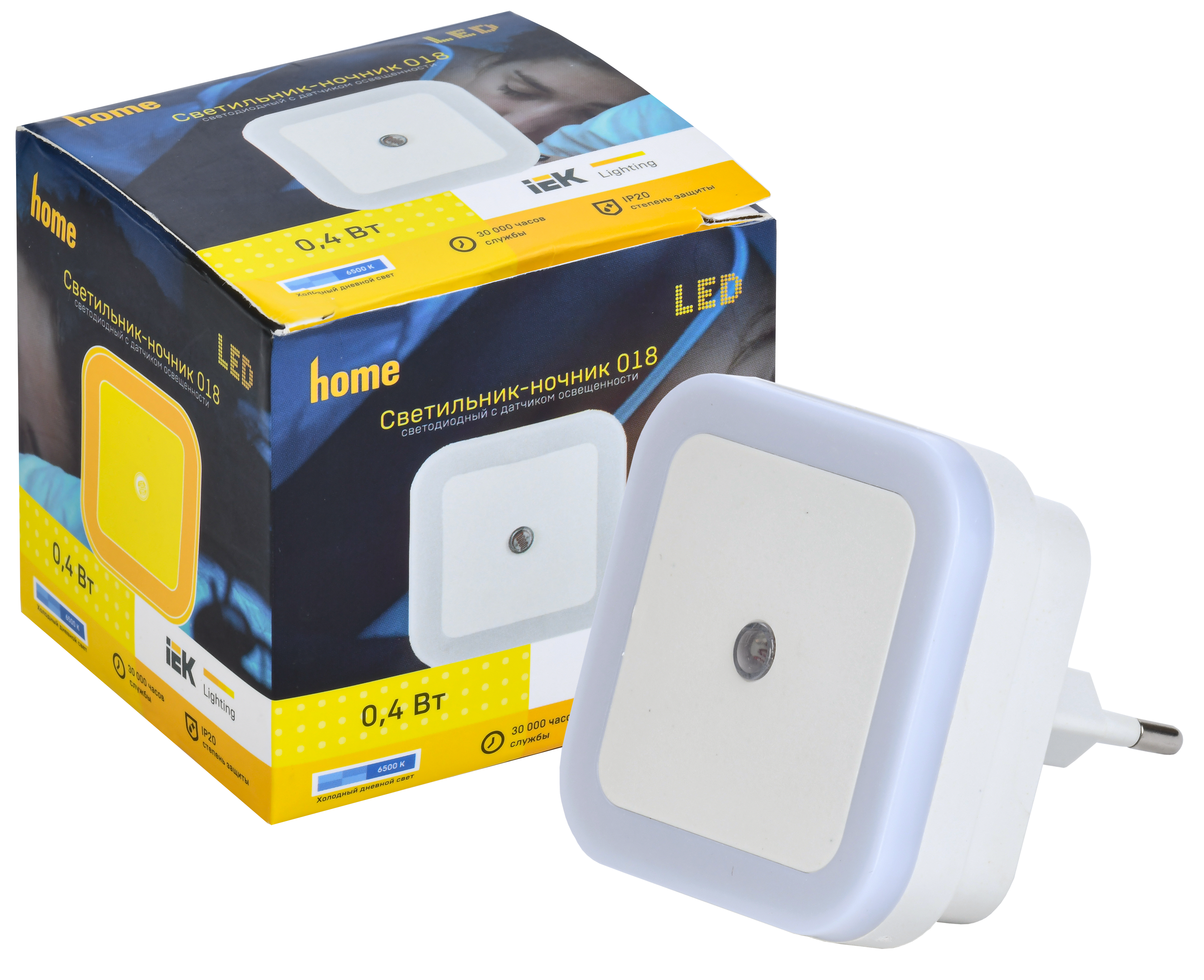 Светильник-ночник светодиодный 018 квадрат с датчиком освещенности 220В IEK