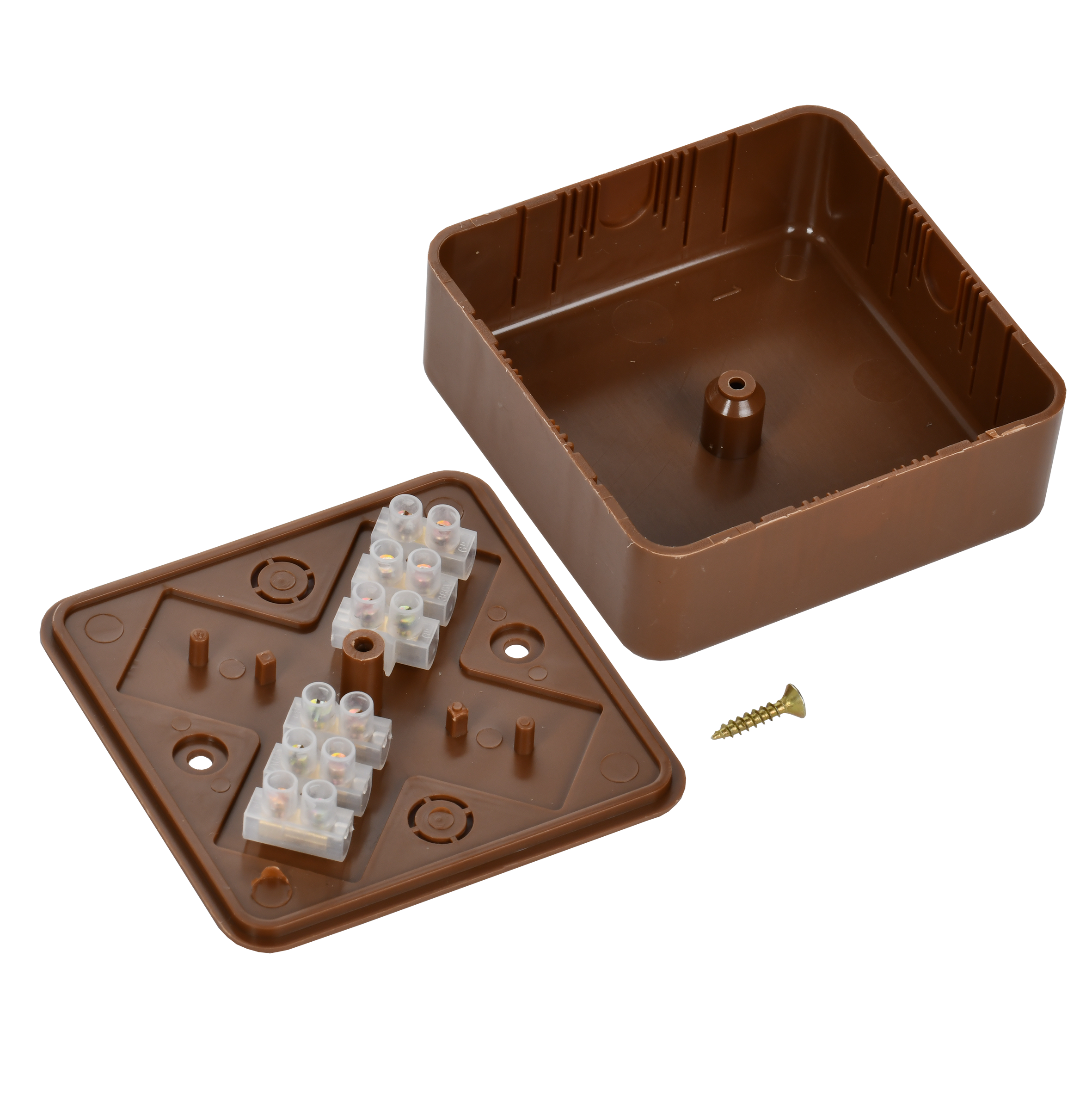 Коробка распаячная КМ41216-05 для открытой проводки безгалогенная (HF) 75х75х28мм дуб (6 клемм 6мм2) IEK