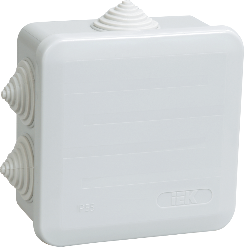 Коробка распаячная КМ41255 для открытой проводки безгалогенная (HF) 100х100х50мм с защелкивающейся крышкой IP44 6 гермовводов серая IEK