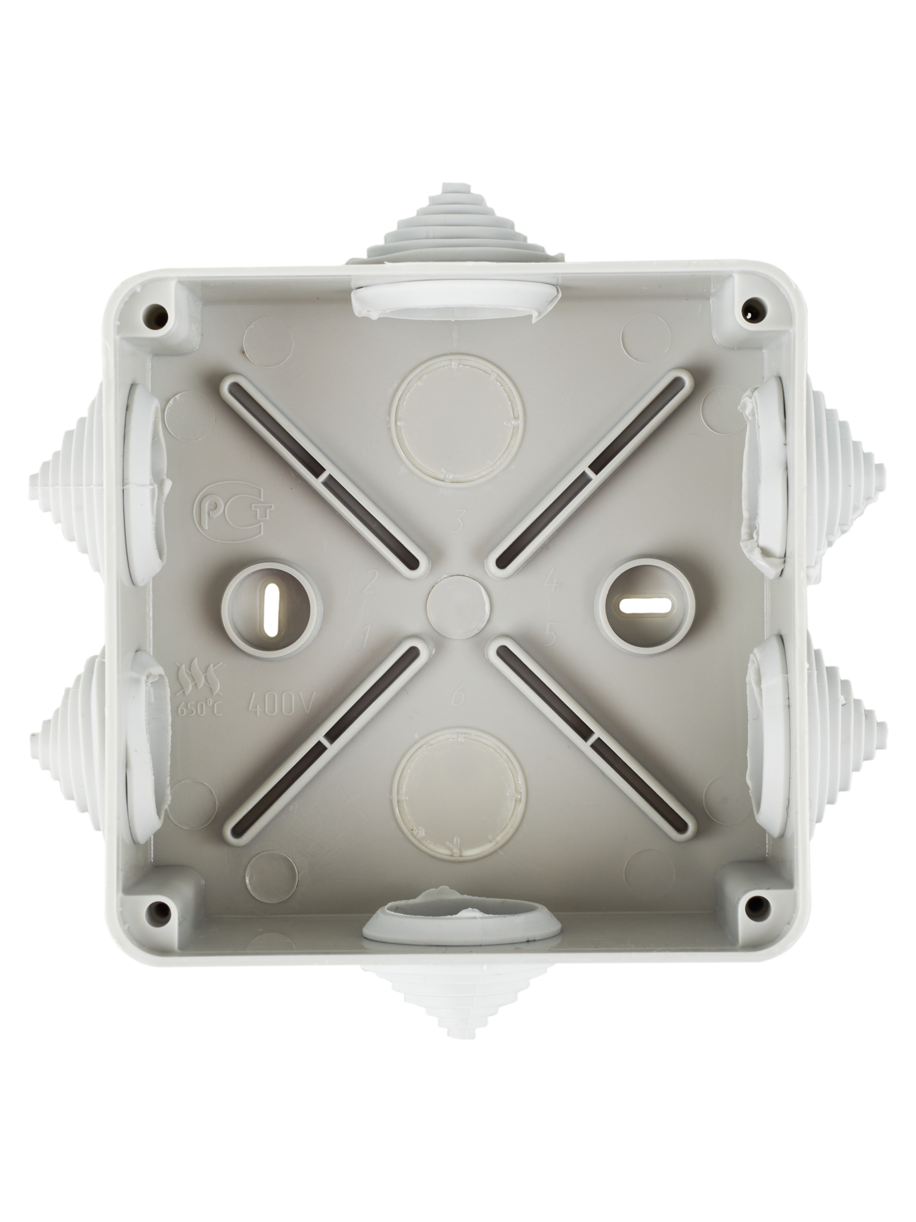 Коробка распаячная КМ41234 для открытой проводки безгалогенная (HF) 100х100х50мм IP55 6 гермовводов серая IEK