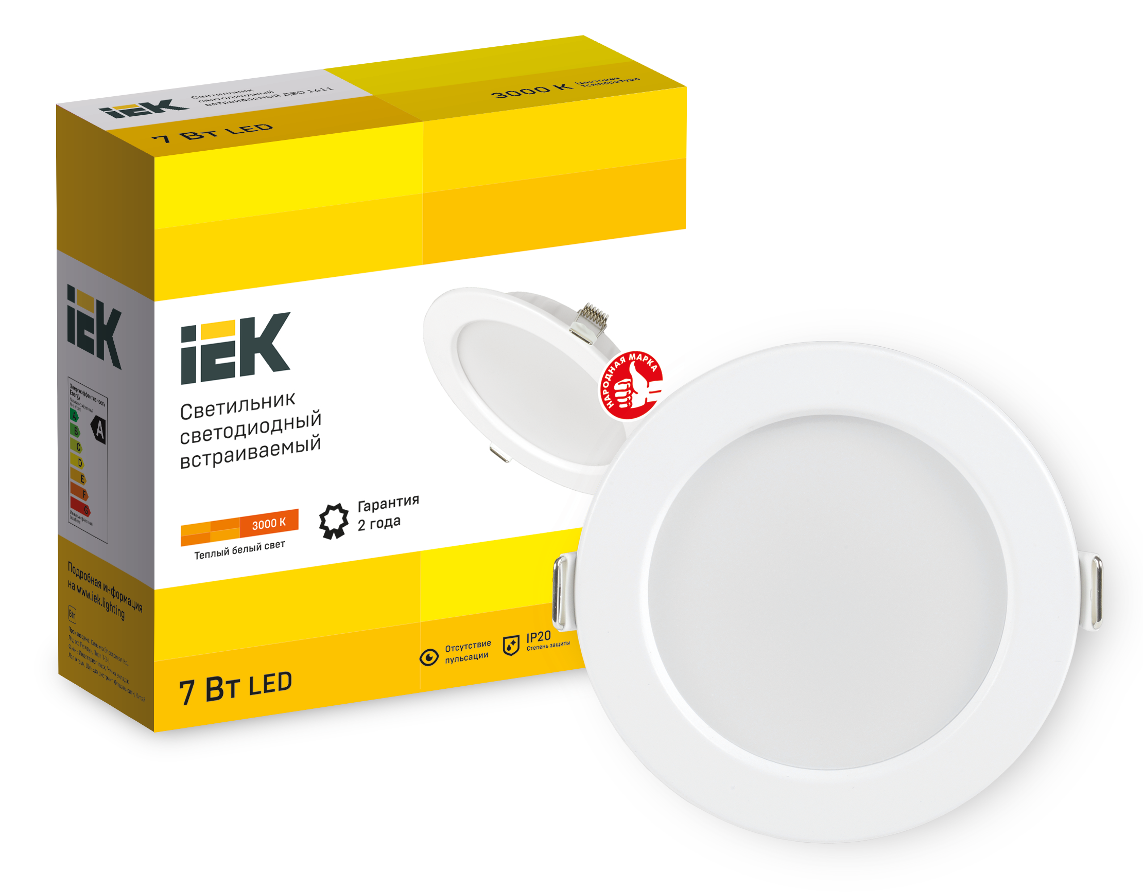 Светильник светодиодный ДВО 1611 белый круг 7Вт 3000К IP20 IEK