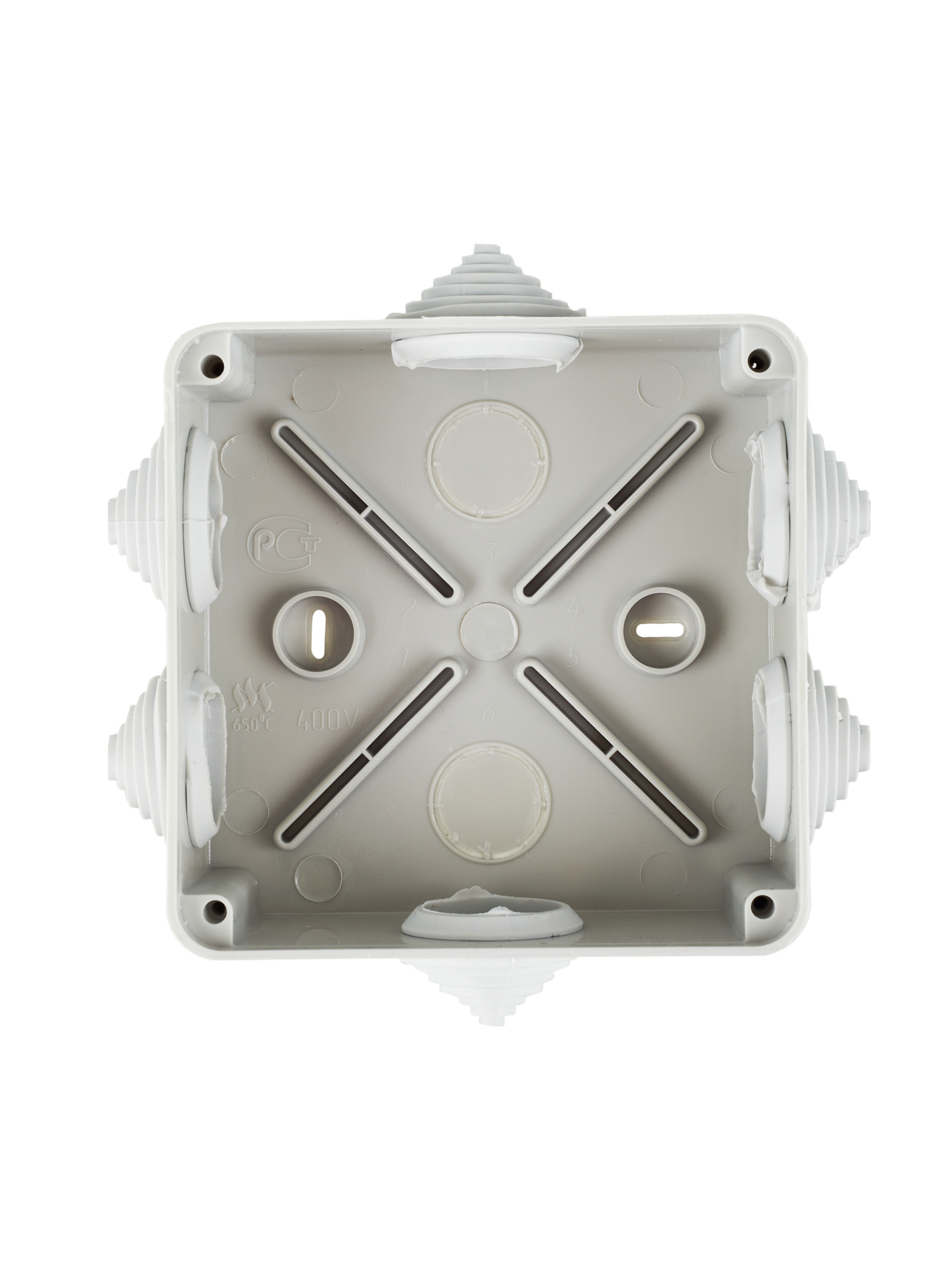 Коробка распаячная КМ41233 для открытой проводки безгалогенная (HF) 100х100х50мм IP44 6 гермовводов серая IEK