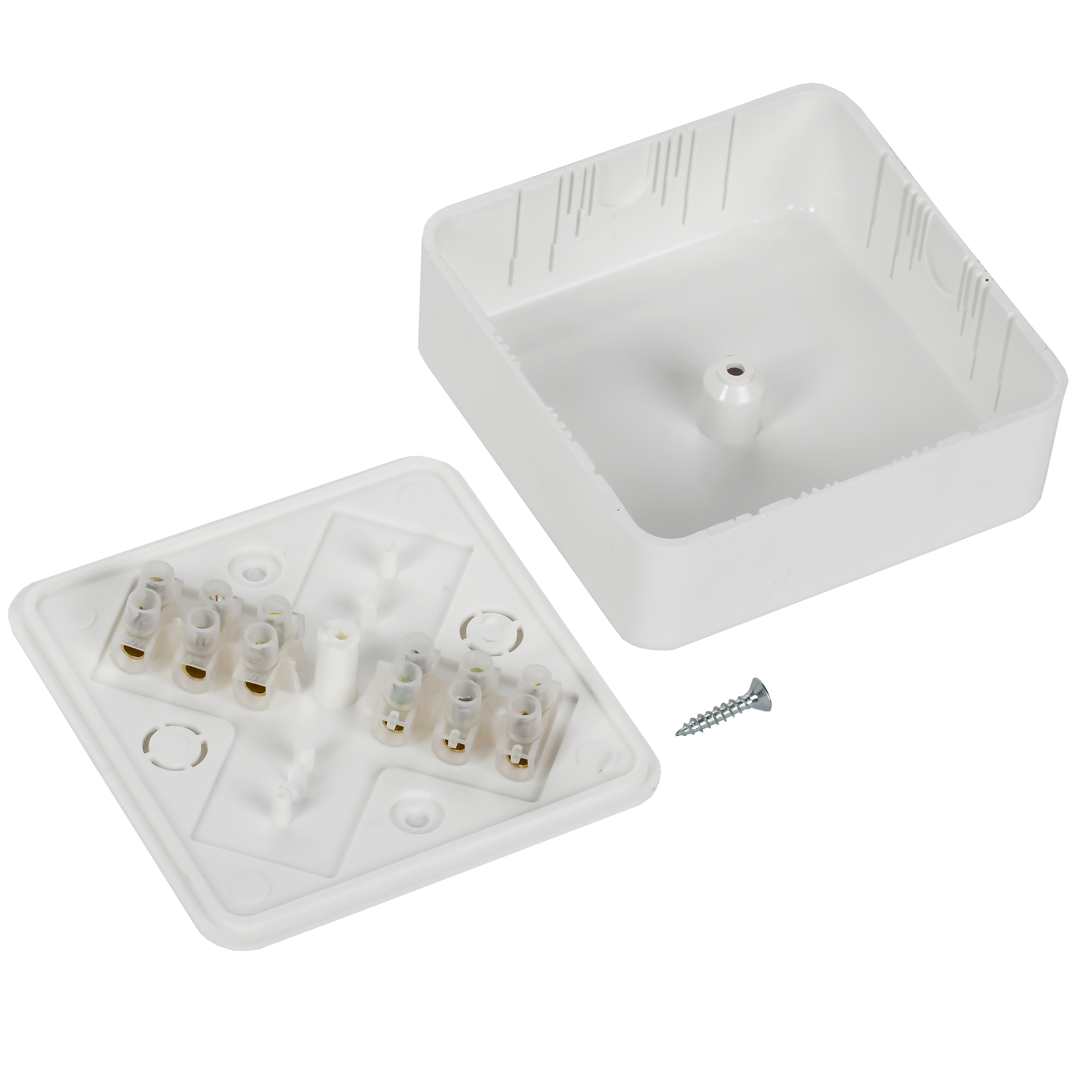 Коробка распаячная КМ41216-01 для открытой проводки безгалогенная (HF) 75х75х28 белая (6 клемм 6мм2) IEK