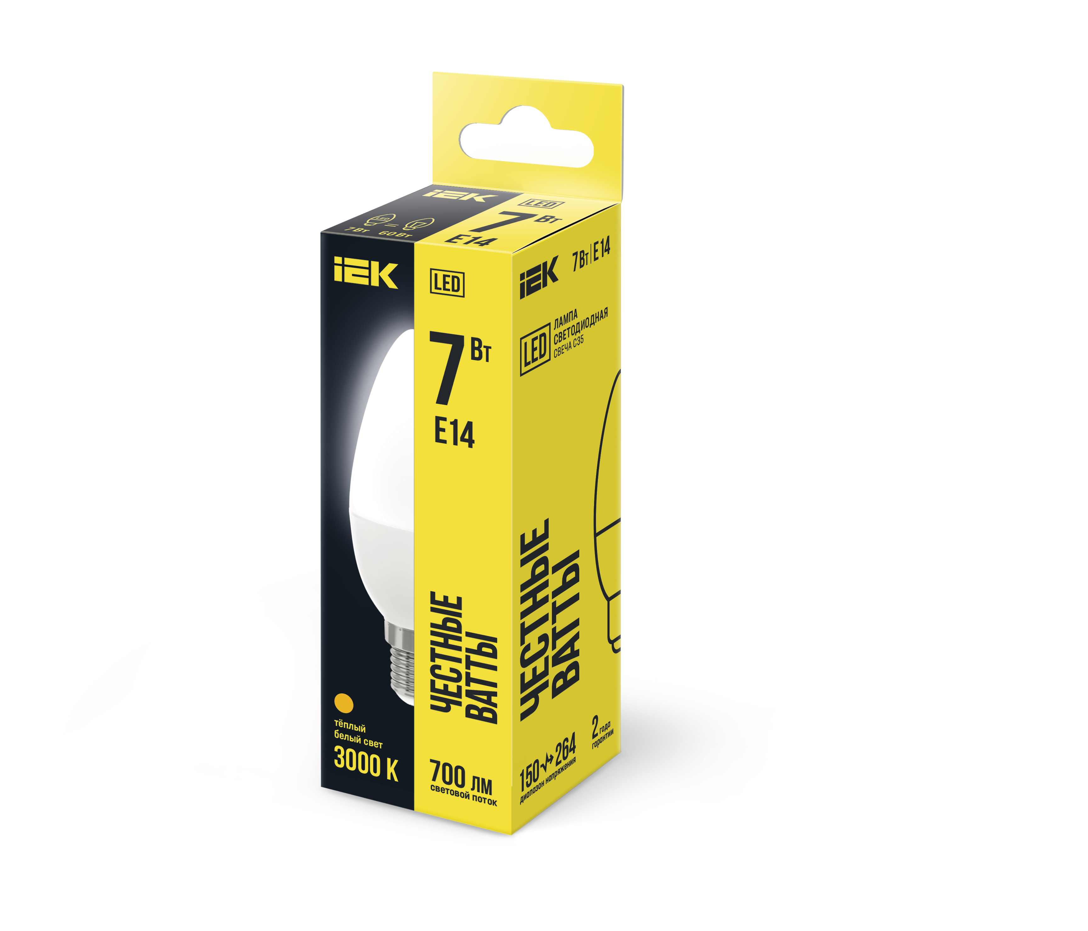 Лампа светодиодная C35 свеча 7Вт 230В 3000К E14 IEK