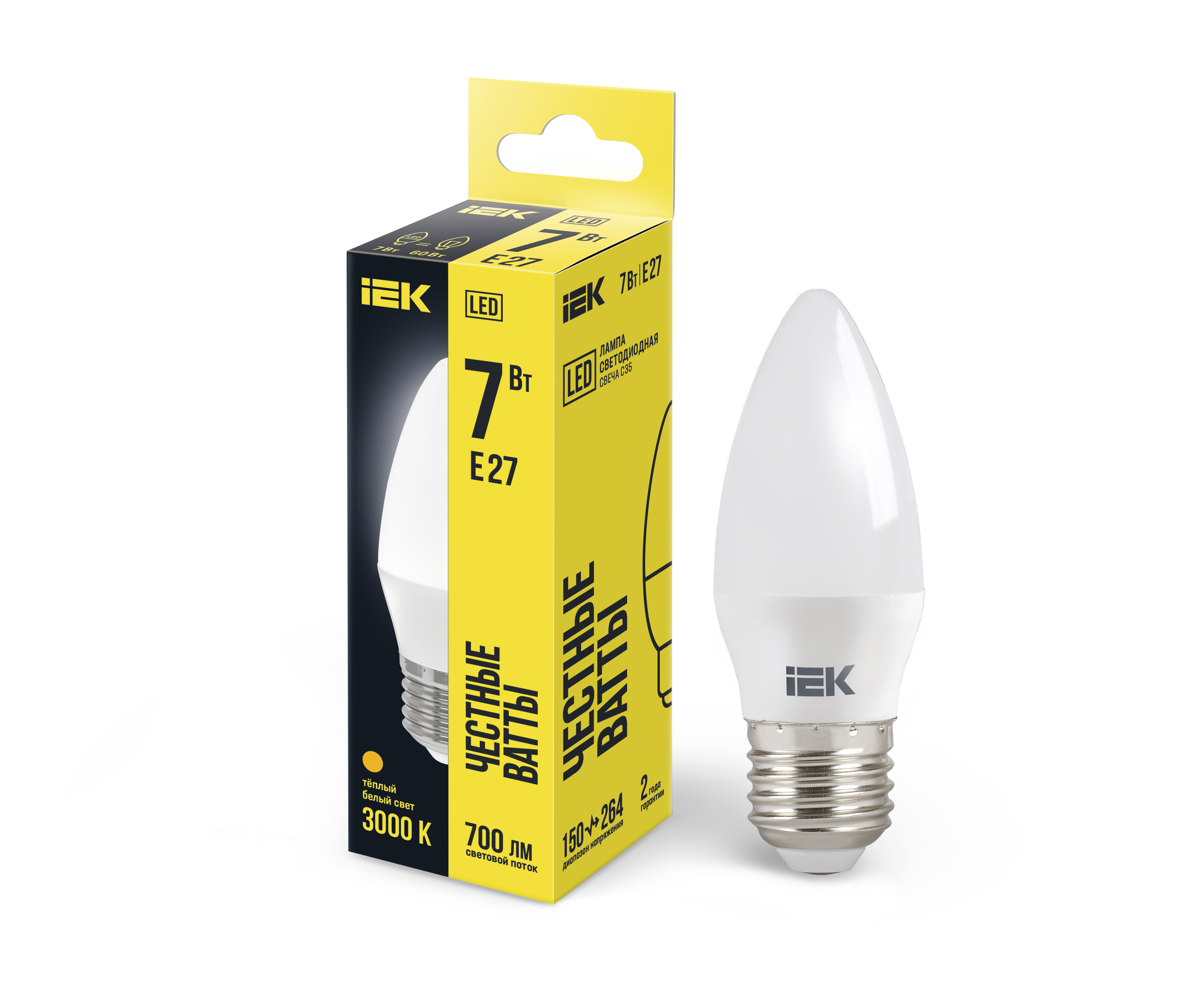 Лампа светодиодная C35 свеча 7Вт 230В 3000К E27 IEK