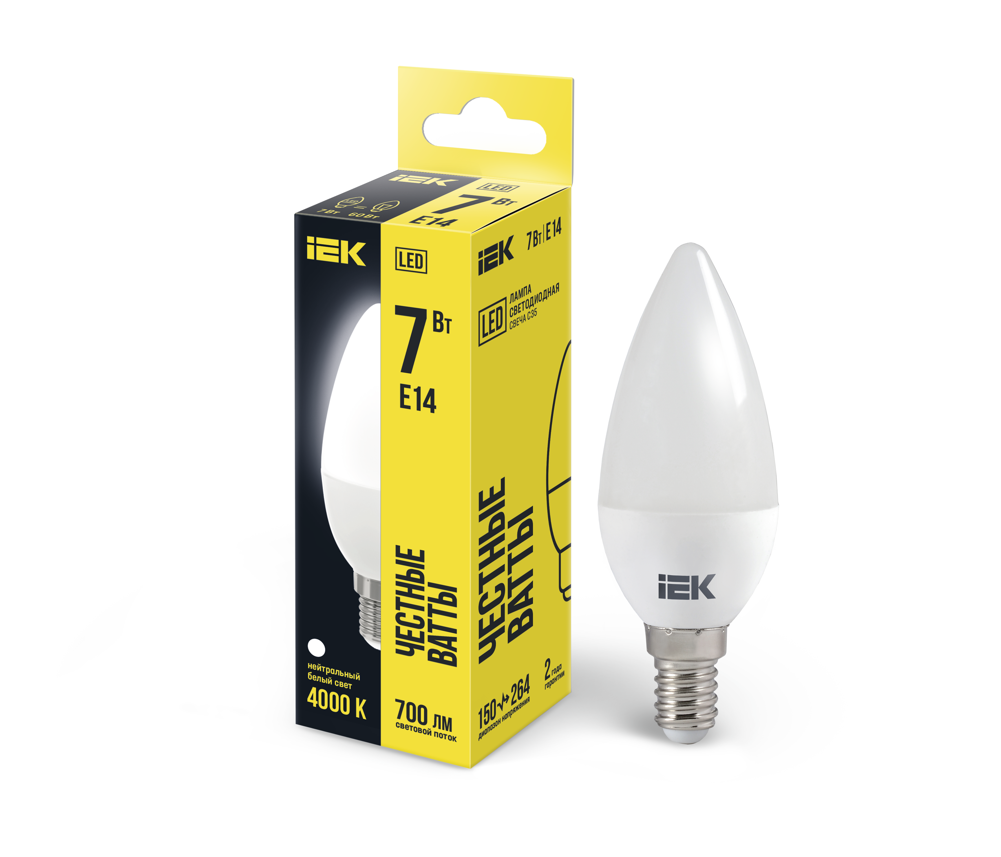 Лампа светодиодная C35 свеча 7Вт 230В 4000К E14 IEK