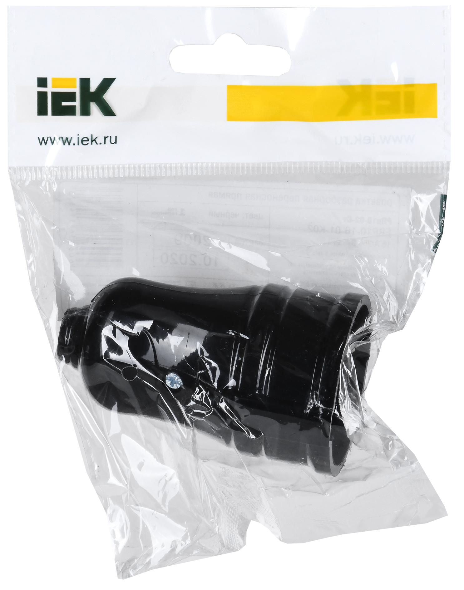 Розетка разборная прямая РПп10-02-Ст с заземляющим контактом 16А черная IEK