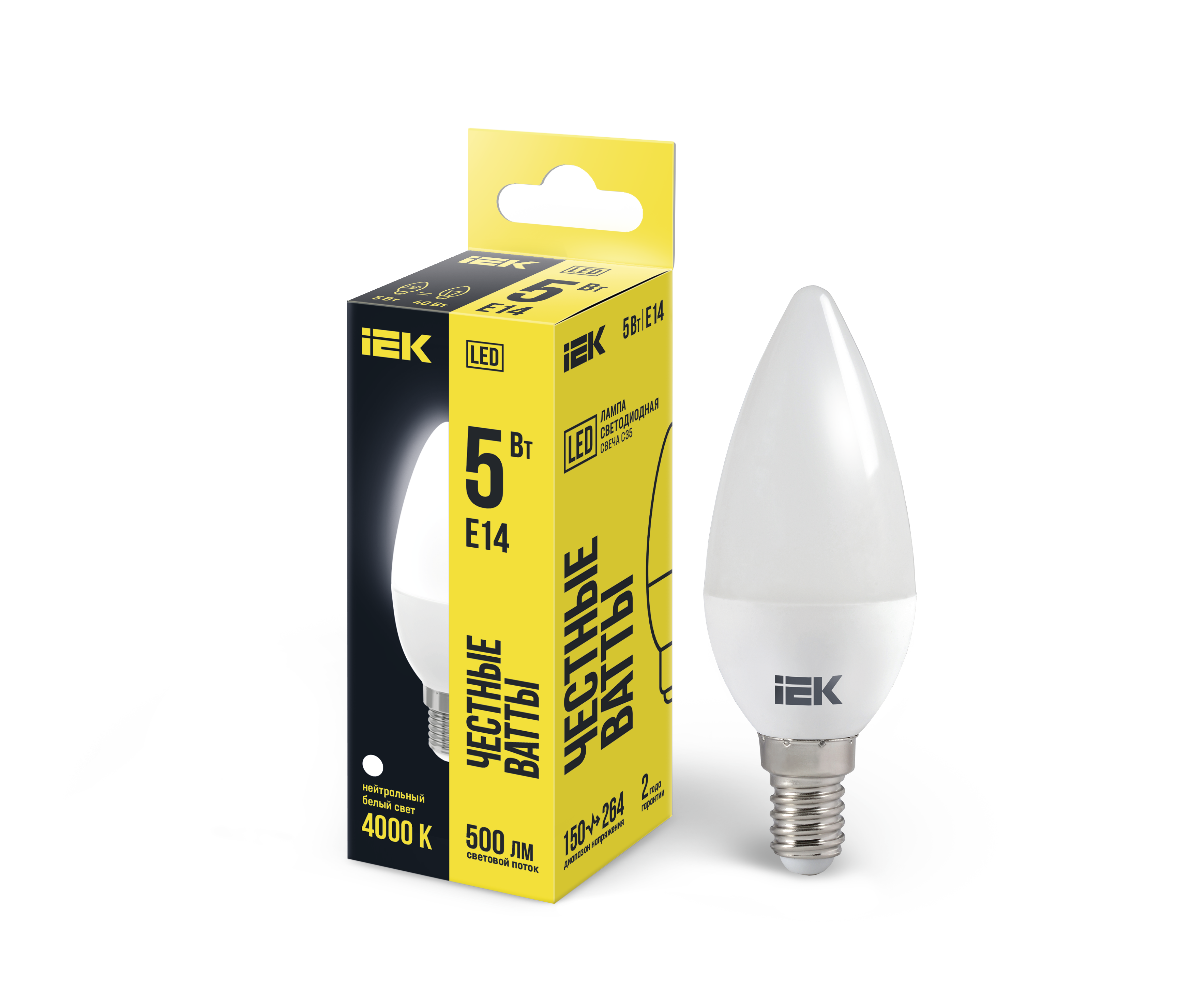Лампа светодиодная C35 свеча 5Вт 230В 4000К E14 IEK