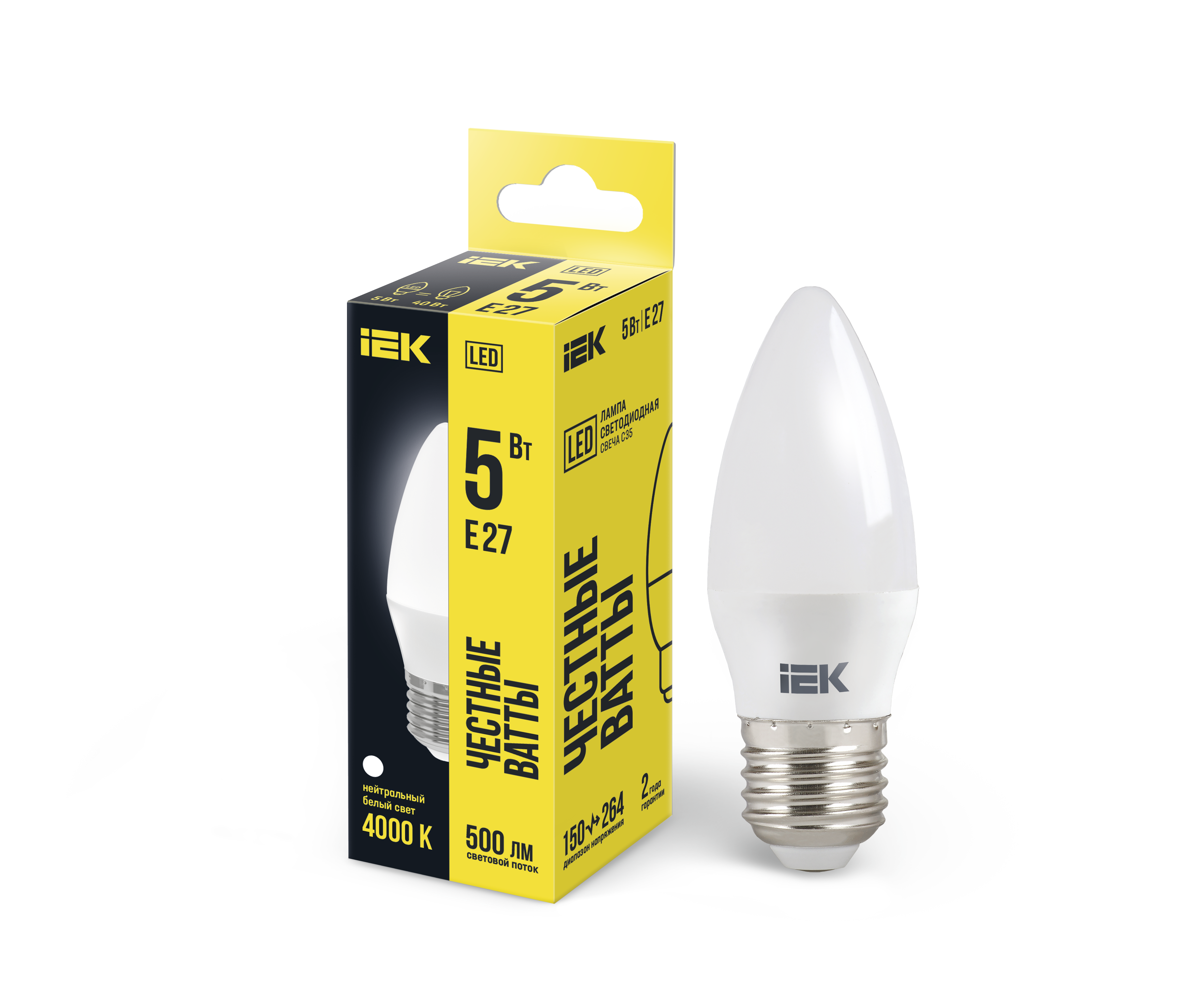 Лампа светодиодная C35 свеча 5Вт 230В 4000К E27 IEK