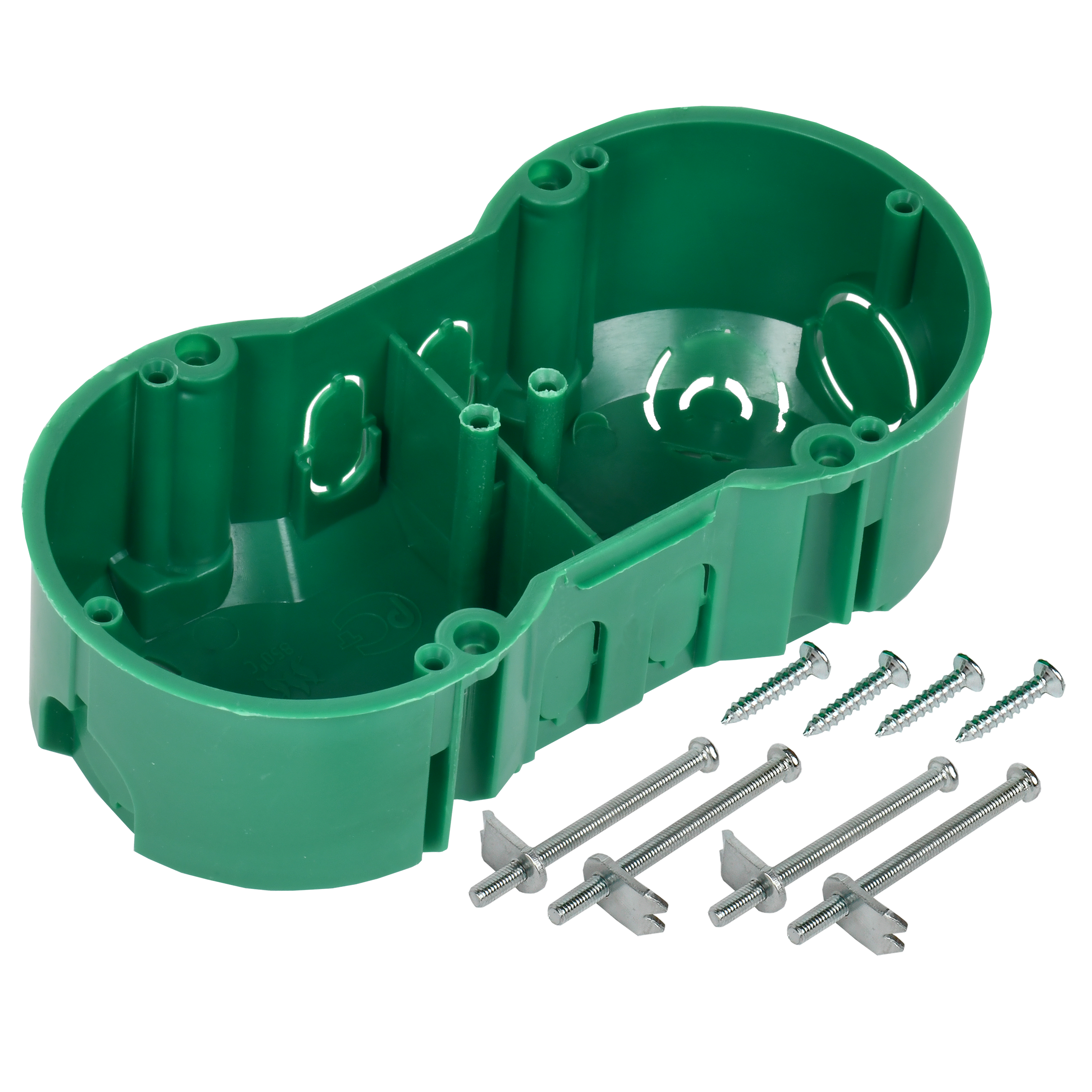 Коробка установочная КМ40023 двухместная для полых стен безгалогенная (HF) 141х70х45мм с саморезами и металлическими лапками IEK