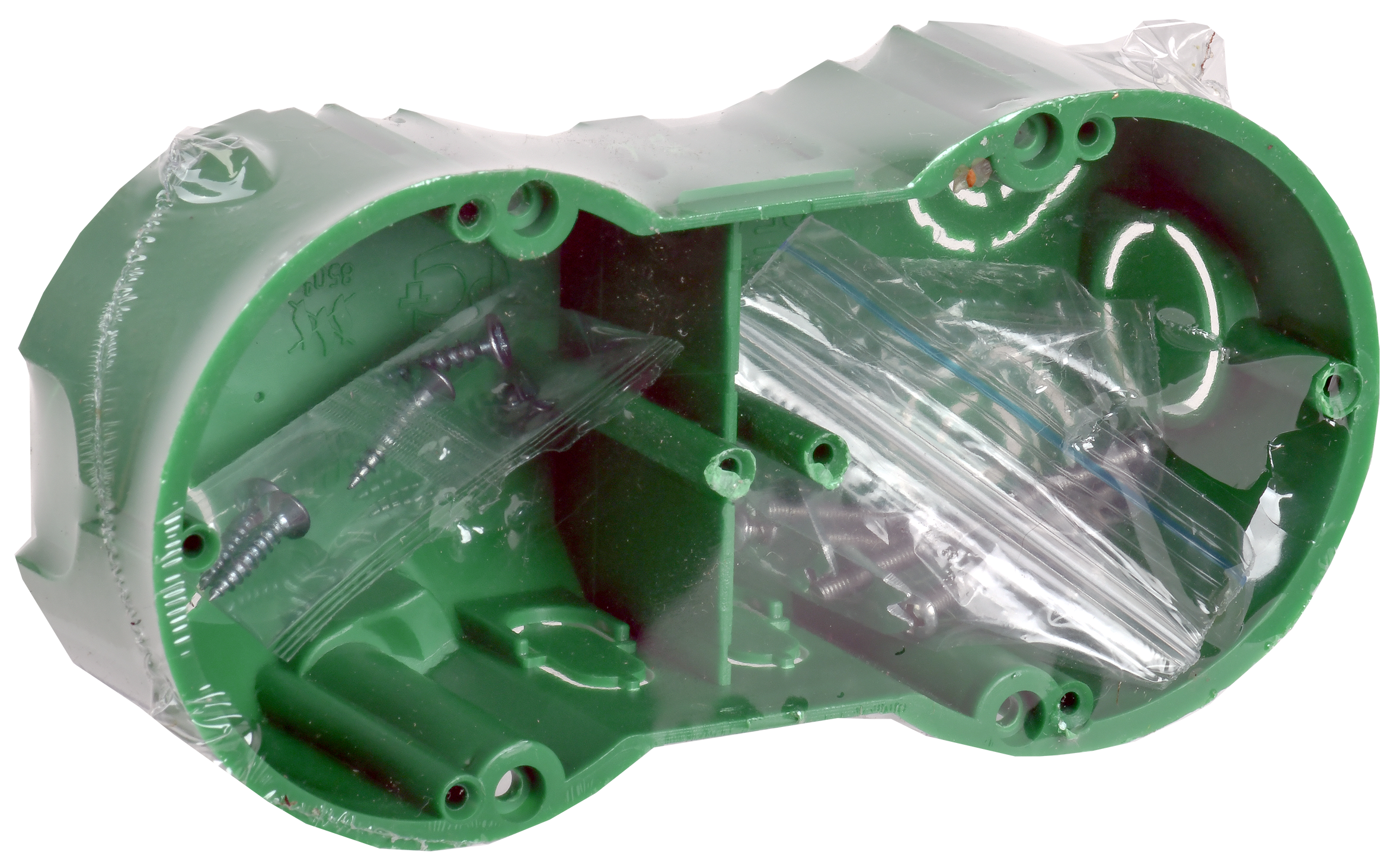 Коробка установочная КМ40023 двухместная для полых стен безгалогенная (HF) 141х70х45мм с саморезами и металлическими лапками IEK