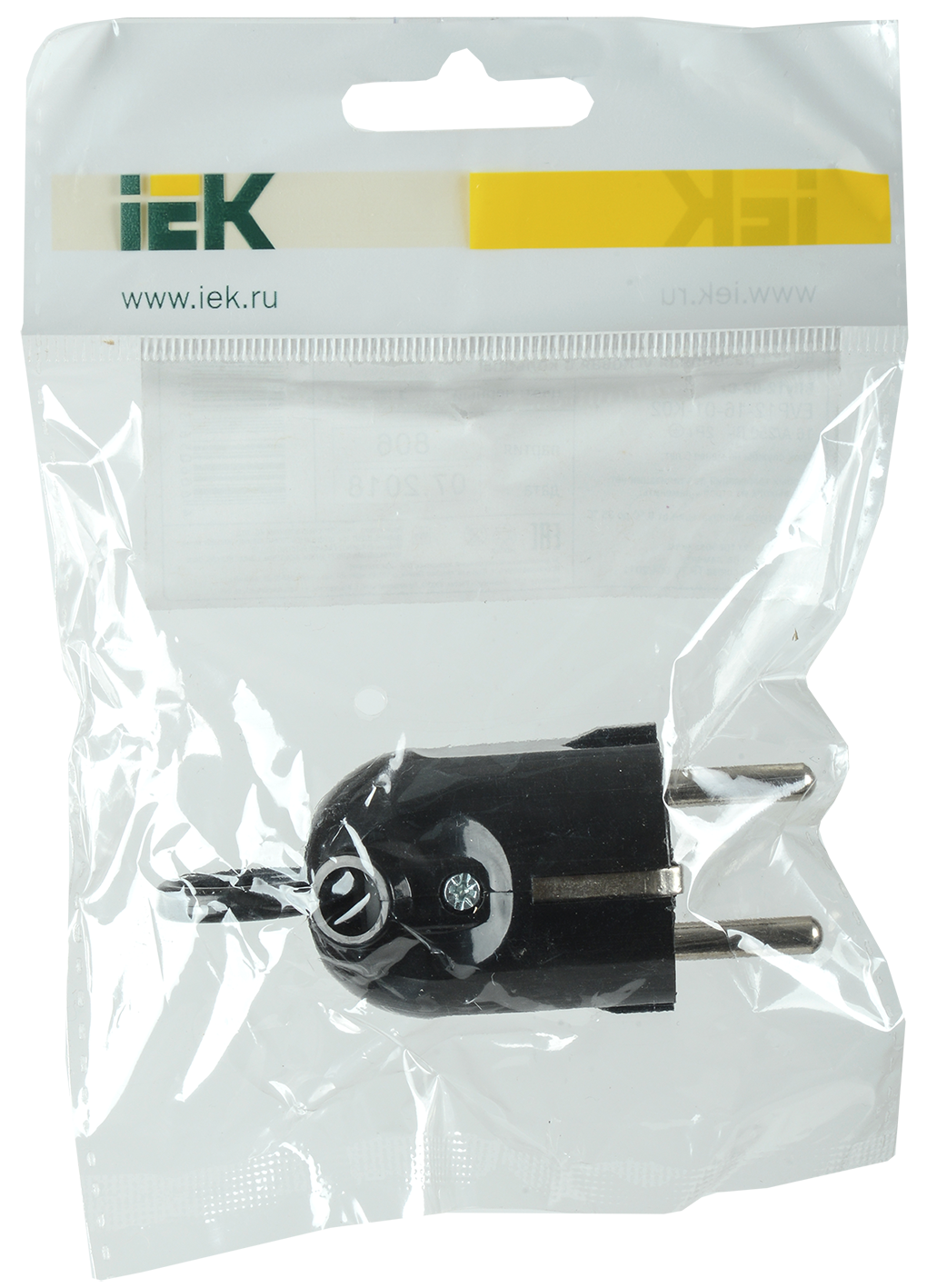 Вилка разборная угловая ВПу12-02-Ст с заземляющим контактом с кольцом 16А черная IEK