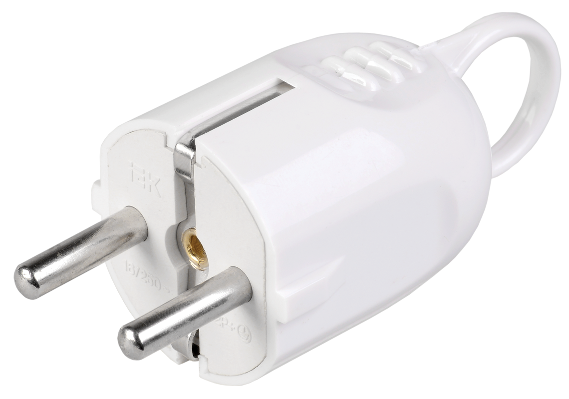 Вилка разборная угловая ВПу12-01-Ст с заземляющим контактом с кольцом 16А белая IEK