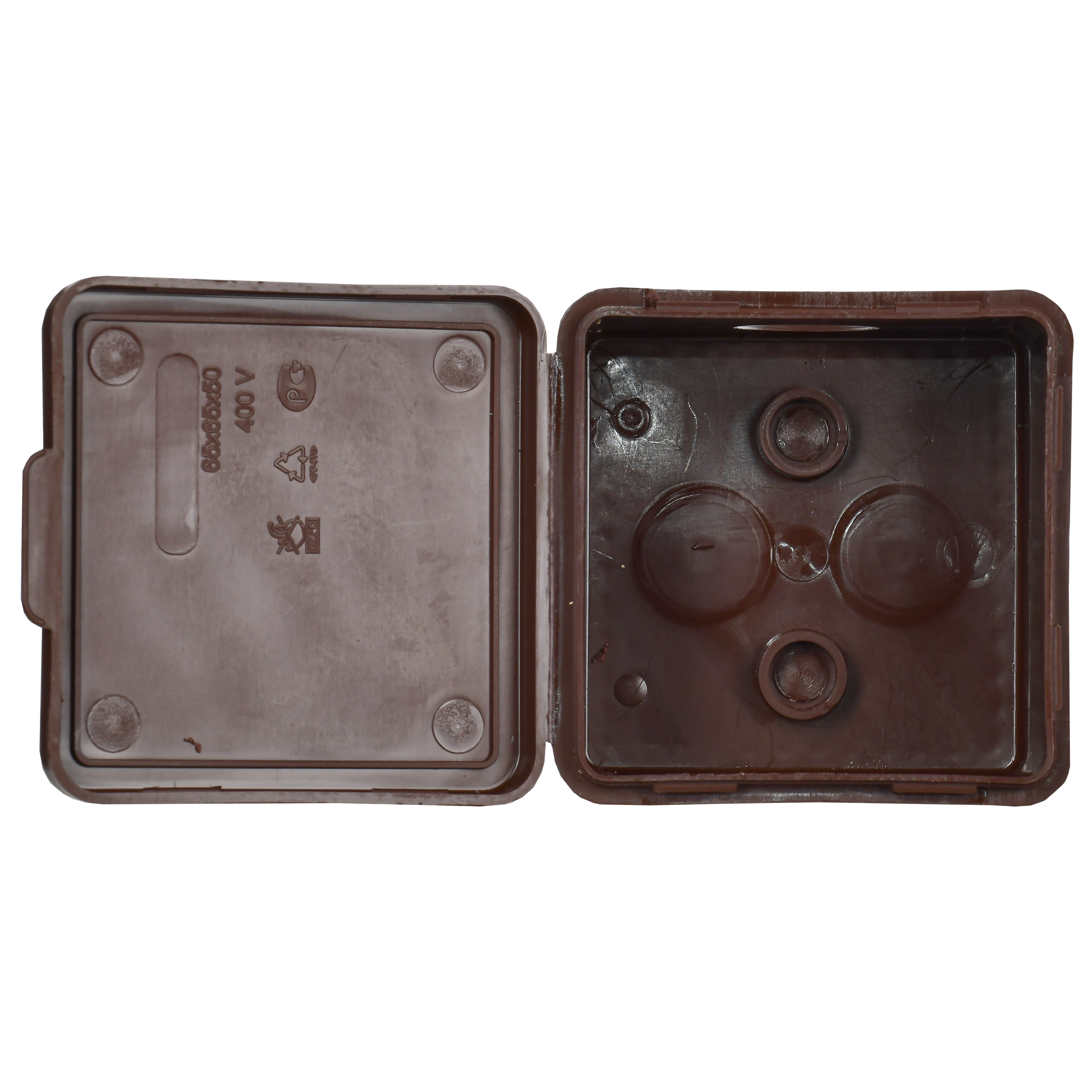 Коробка распаячная КМ для открытой проводки с откидной крышкой 65х65х50мм IP54 4 гермоввода дуб IEK