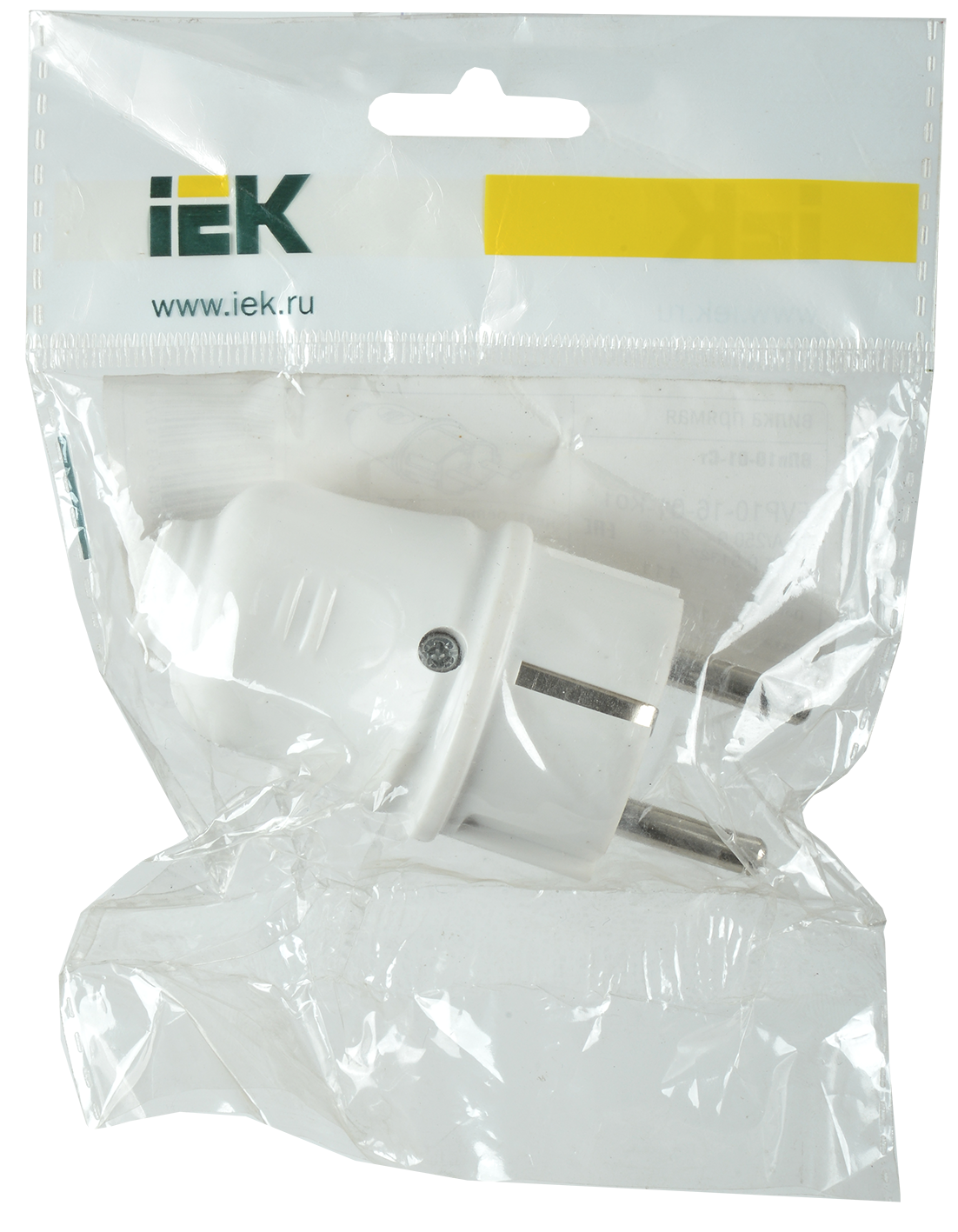 Вилка разборная прямая ВПп10-01-Ст с заземляющим контактом 16А белая IEK