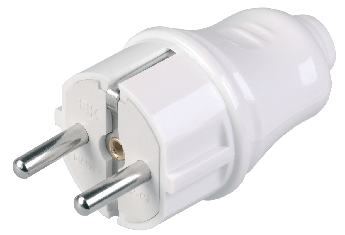 Вилка разборная прямая ВПп10-01-Ст с заземляющим контактом 16А белая IEK