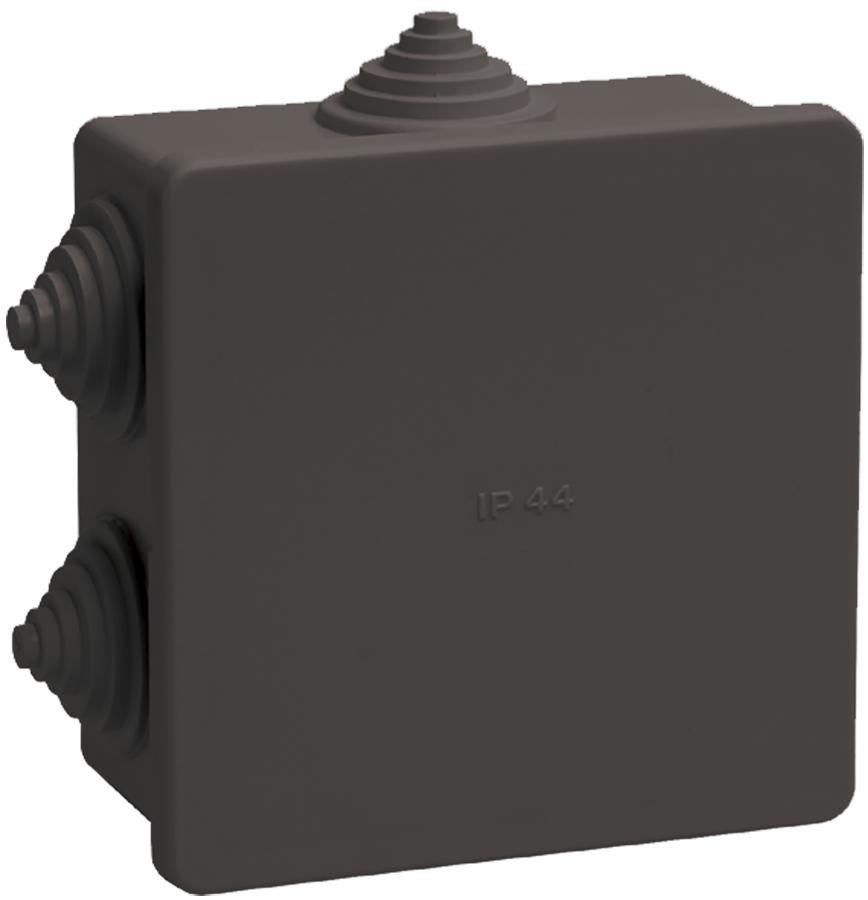 Коробка распаячная КМ41235 для открытой проводки с защелкивающейся крышкой безгалогенная (HF) 85х85х40мм IP44 6 гермовводов черная (RAL 9005) IEK