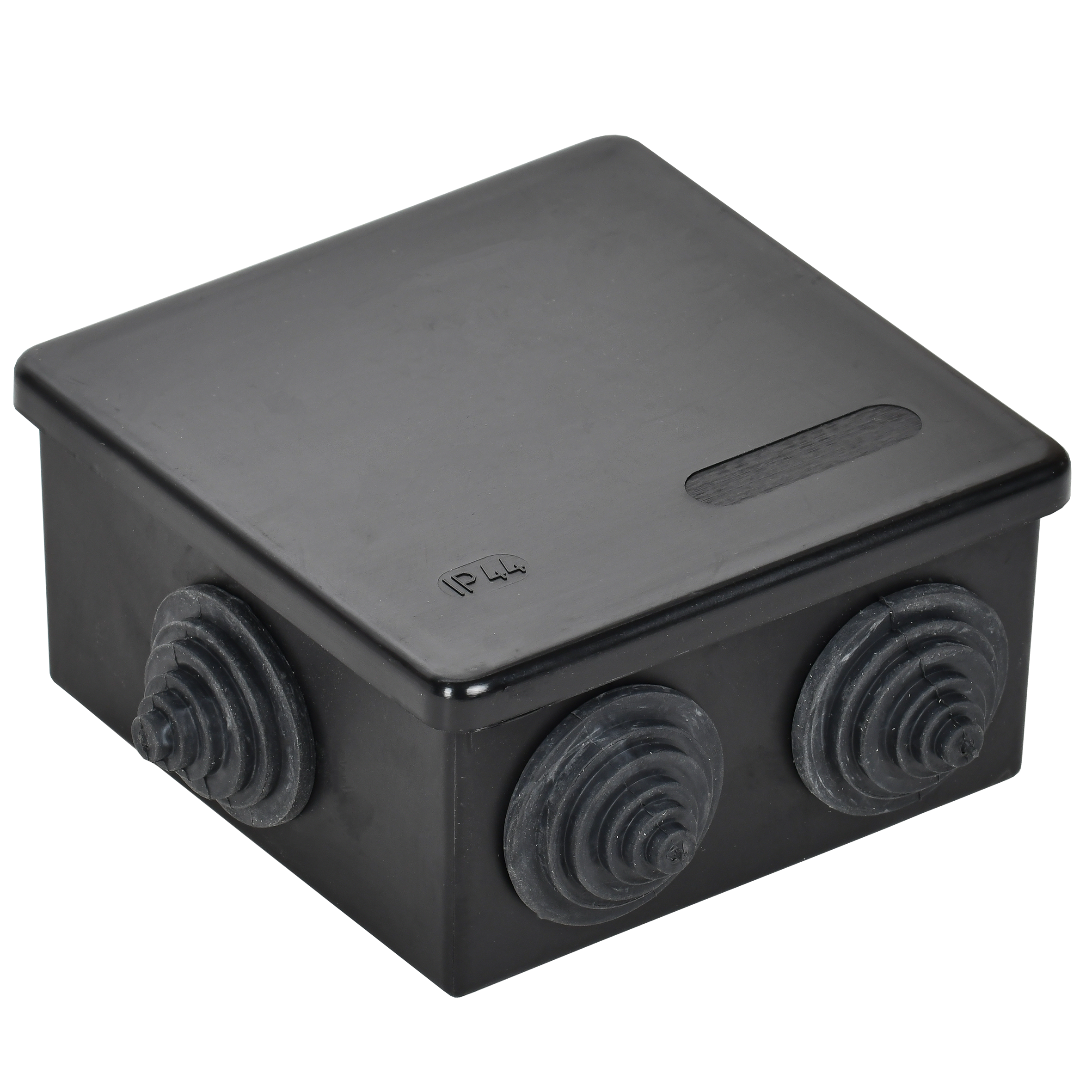 Коробка распаячная КМ41235 для открытой проводки с защелкивающейся крышкой безгалогенная (HF) 85х85х40мм IP44 6 гермовводов черная (RAL 9005) IEK