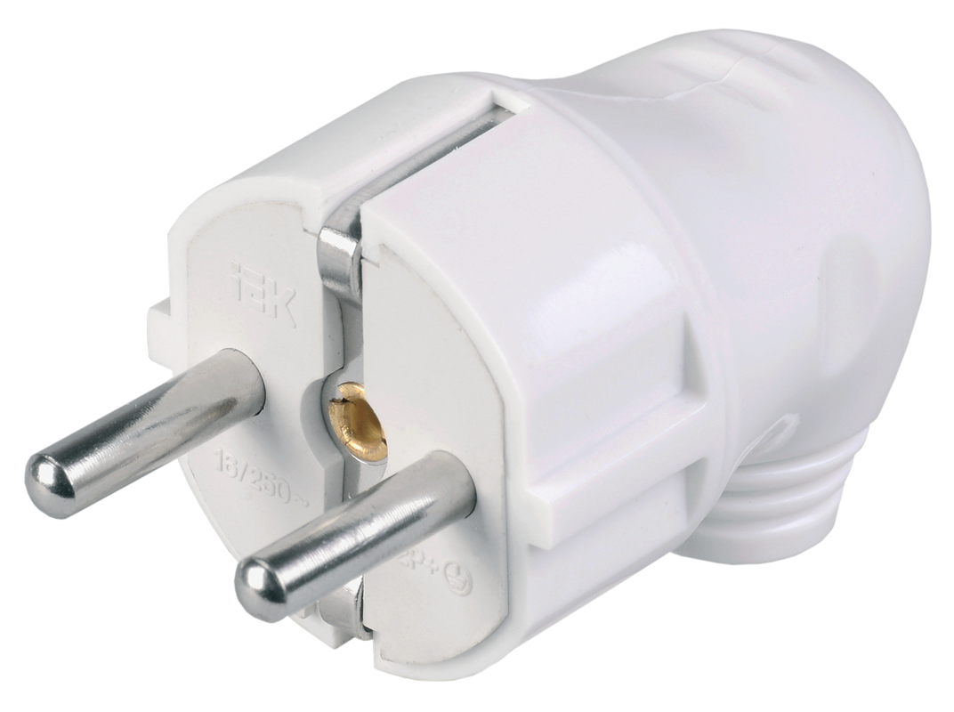 Вилка разборная угловая ВПу11-01-Ст с заземляющим контактом 16А белая IEK