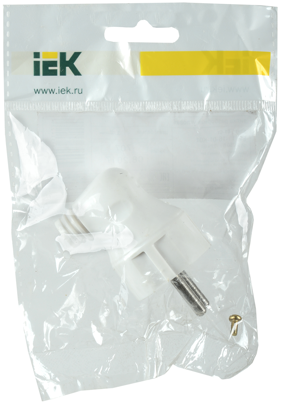 Вилка разборная угловая ВПу11-01-Ст с заземляющим контактом 16А белая IEK