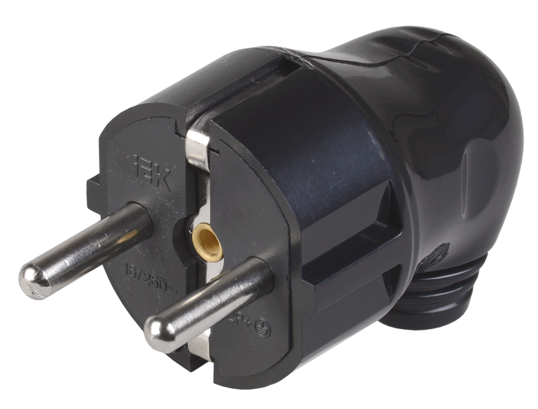 Вилка разборная угловая ВПу11-02-Ст с заземляющим контактом 16А черная IEK