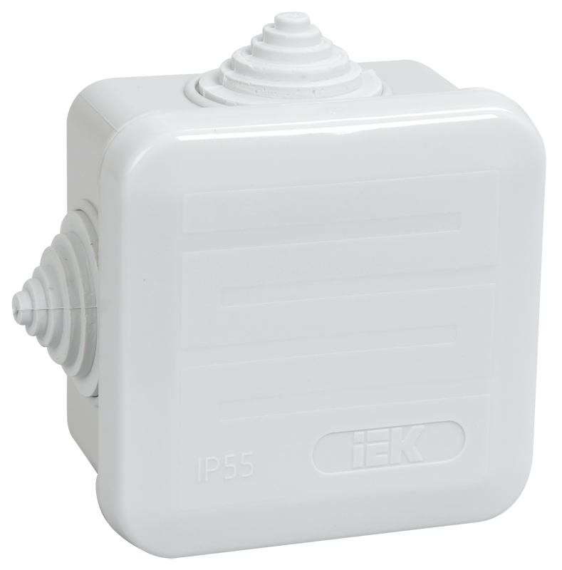 Коробка распаячная КМ41236 для открытой проводки безгалогенная (HF) 70х70х40мм с защелкивающейся крышкой IP44 4 гермоввода серая IEK