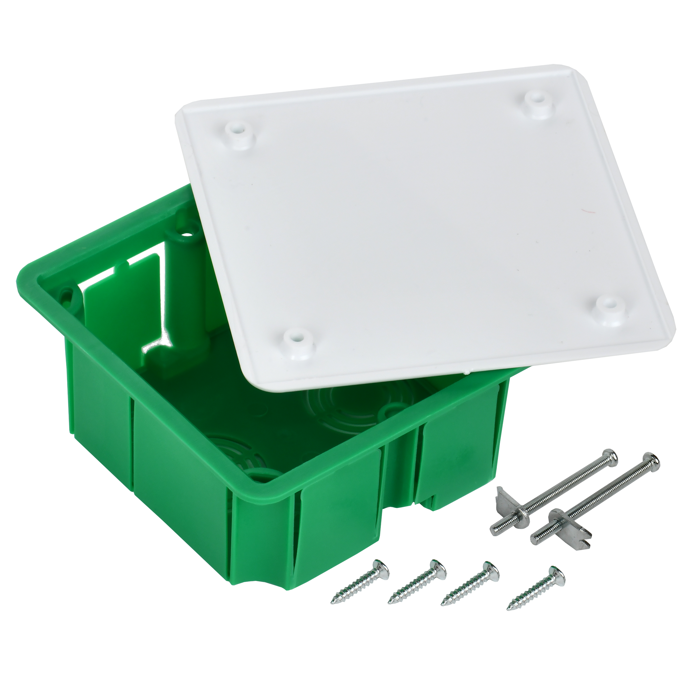 Коробка распаячная КМ41021 для полых стен безгалогенная (HF) 92х92х45мм с саморезами металлическими лапками и крышкой IEK