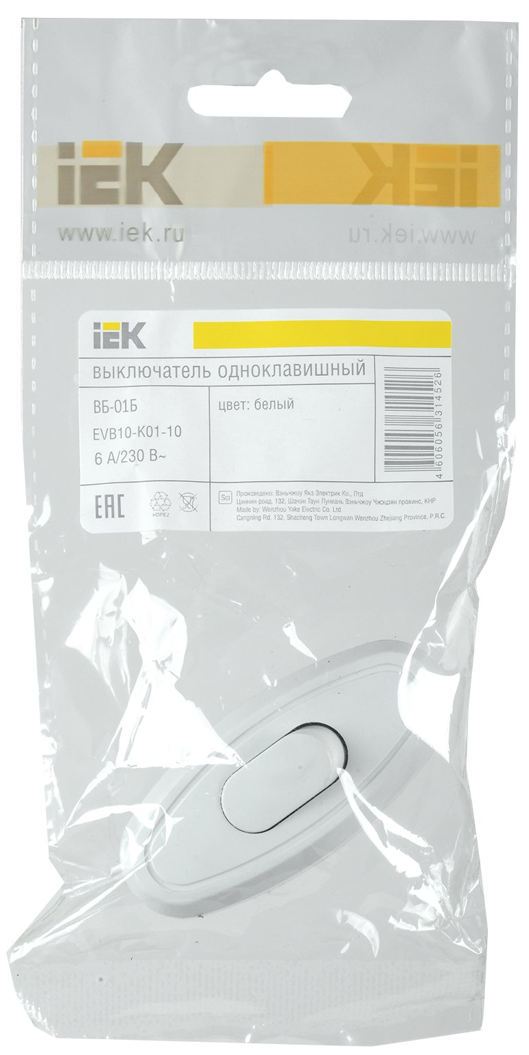 Выключатель 1-клавишный разборный для бра ВБ-01Б белый IEK