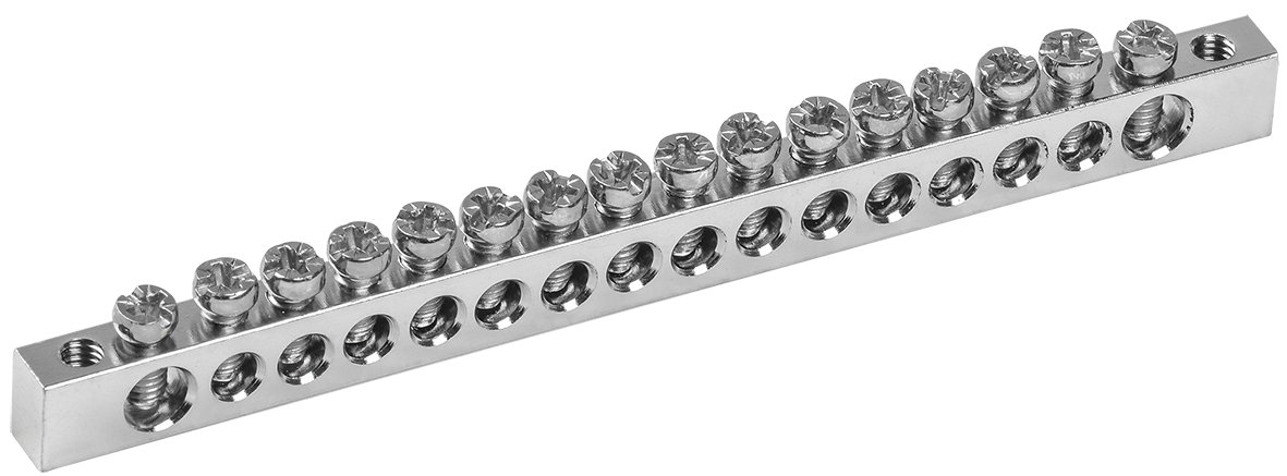 Шина PEN "земля-ноль" 6х9мм 16/2 с никелевым покрытием (16групп/крепеж по краям) IEK