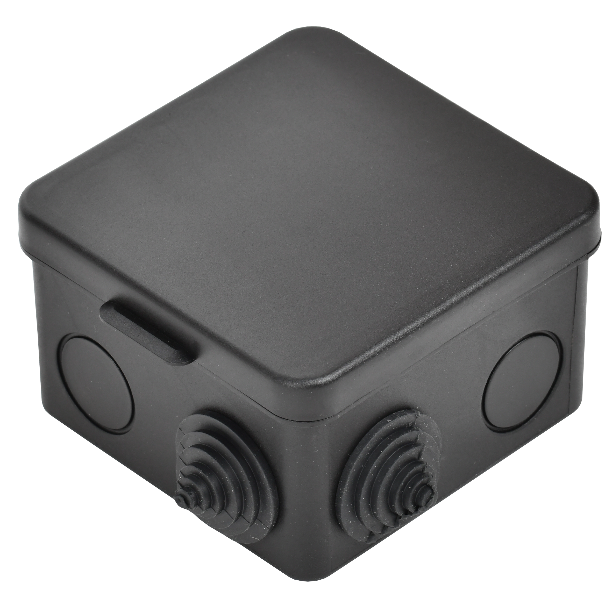 Коробка распаячная КМ41238 для открытой проводки с откидной крышкой безгалогенная (HF) 80х80х50мм IP54 7 гермовводов черная (RAL 9005) IEK