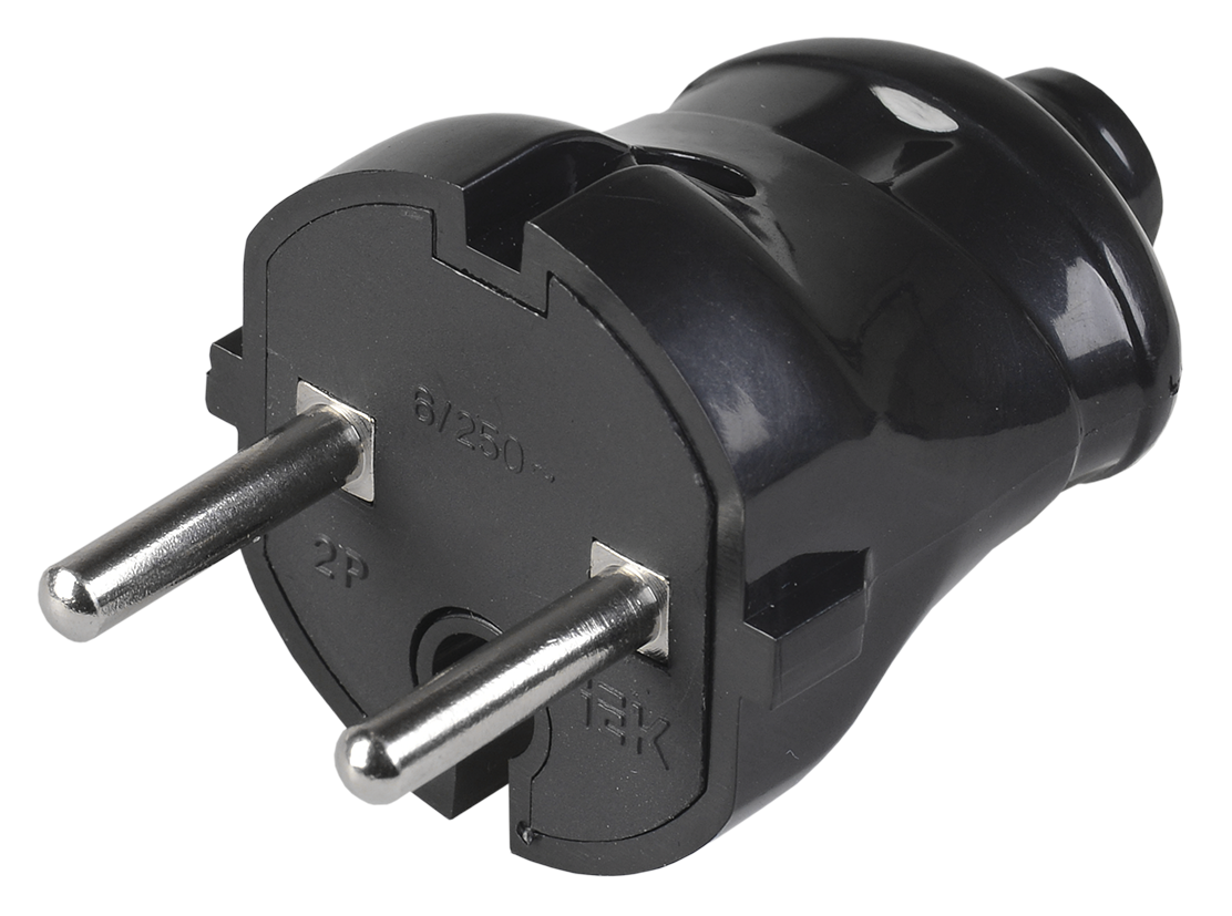 Вилка разборная прямая ВПп20-02-Ст без заземляющего контакта 6А черная IEK