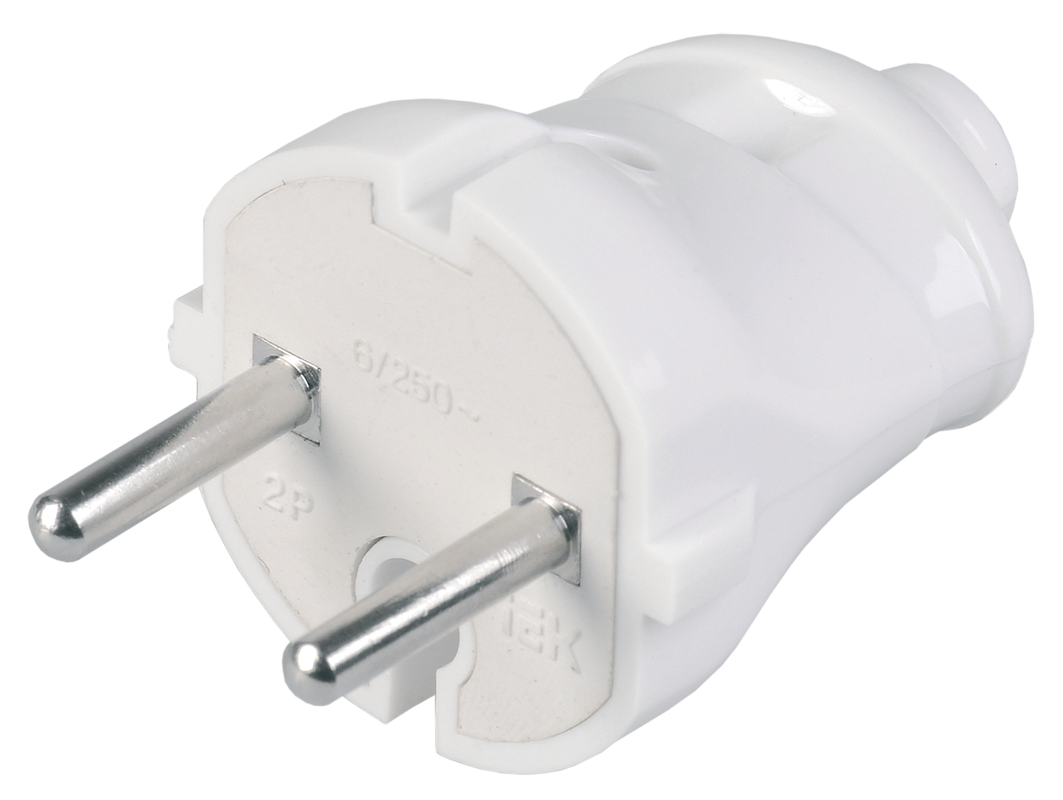 Вилка разборная прямая ВПп20-01-Ст без заземляющего контакта 6А белая IEK