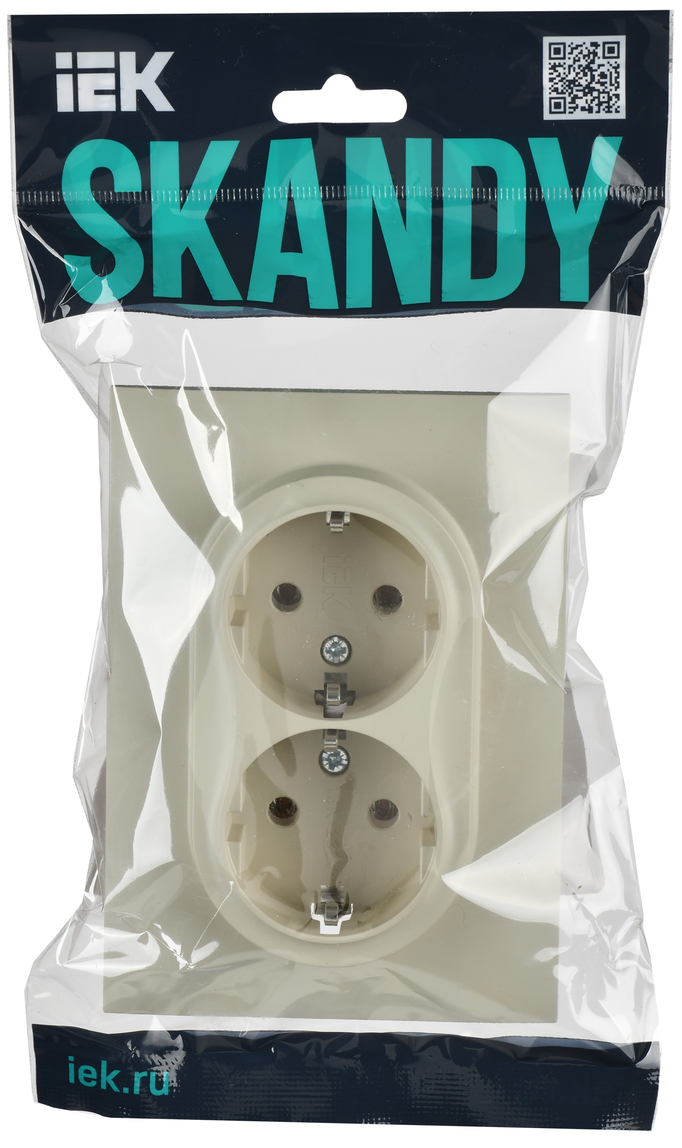 SKANDY Розетка 2-местная с заземлением без защитных шторок 16А в сборе SK-R08B бежевый IEK
