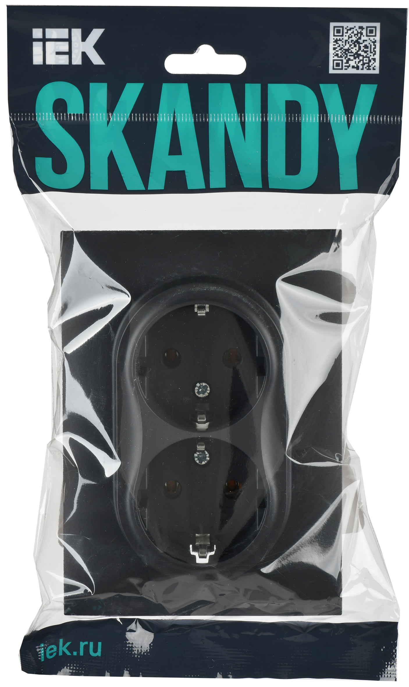 SKANDY Розетка 2-местная с заземлением без защитных шторок 16А в сборе SK-R08G графит IEK