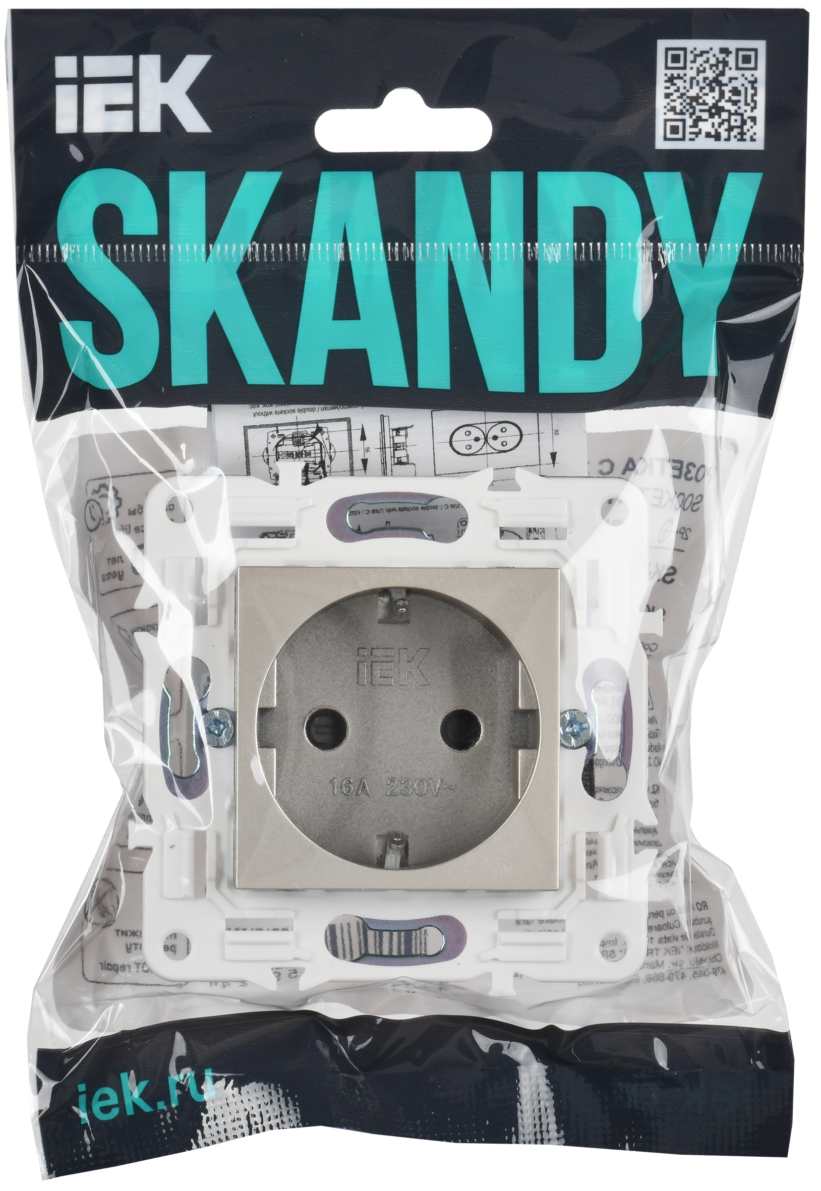SKANDY Розетка с заземлением с защитными шторками 16А SK-R04Sh шампань IEK
